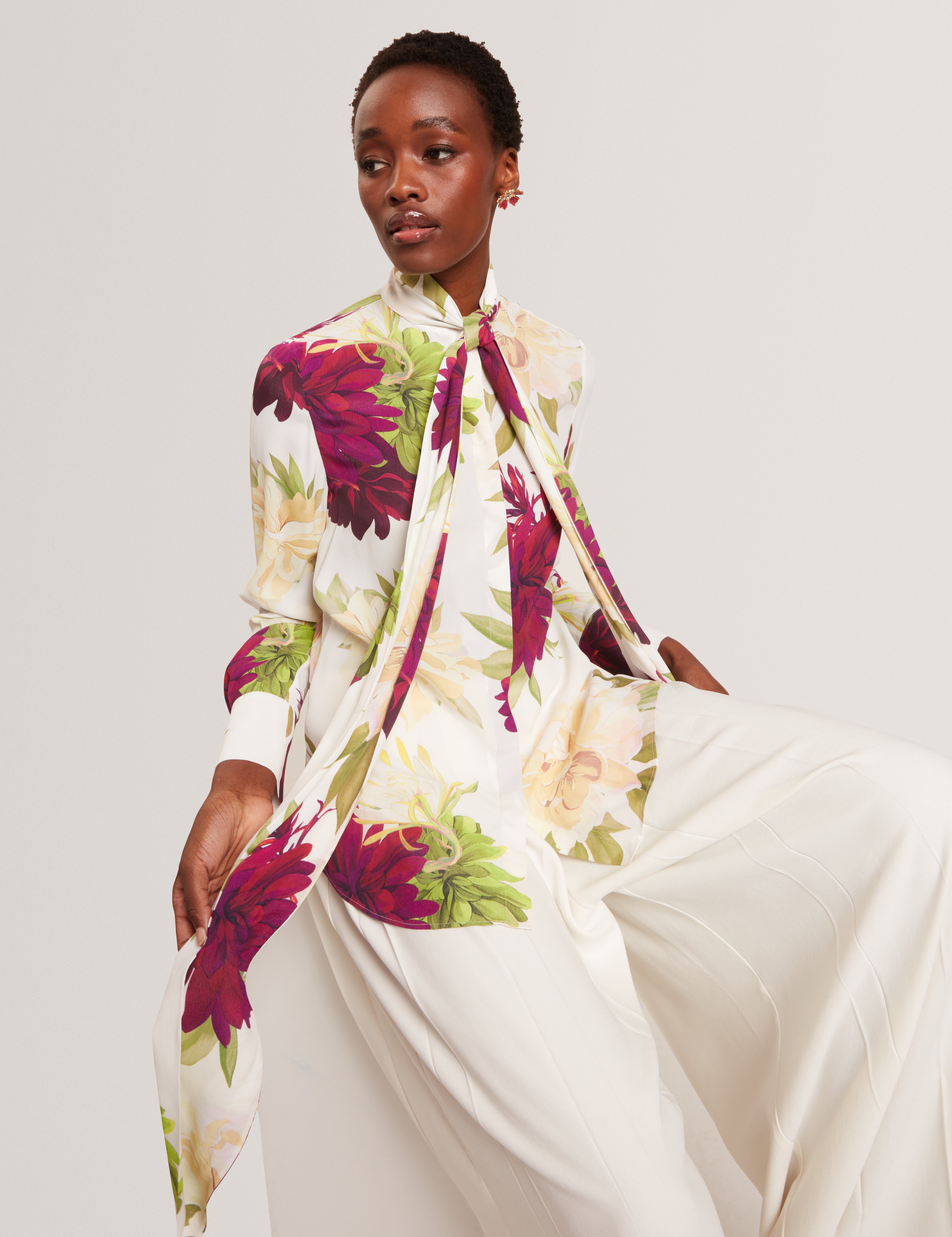 Ted Baker Marzena Printed Scarf Neck Long Sleeve Blouse Women's