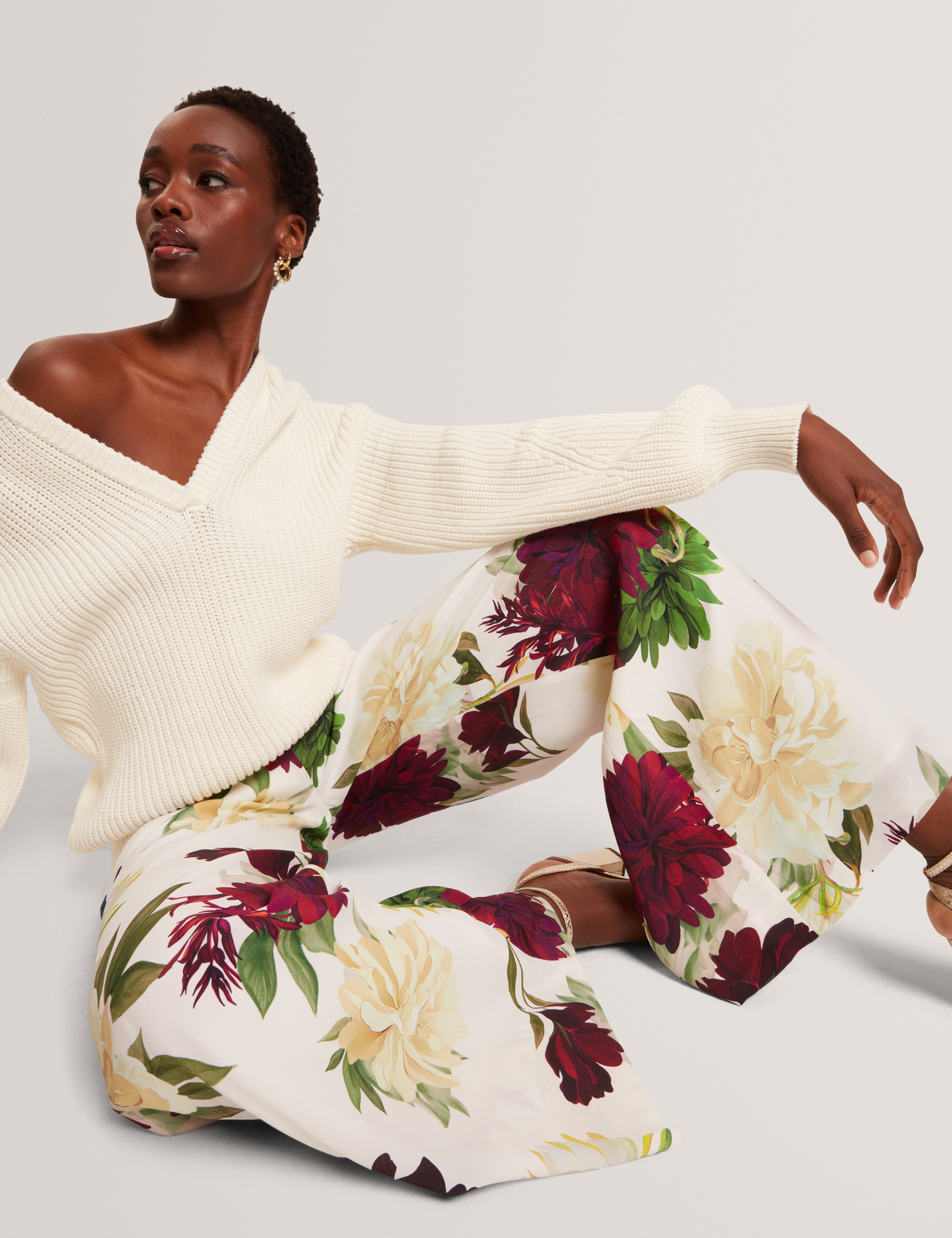 Ted Baker Tomasia Dahlia Print Wide Leg Woven Trousers Women's