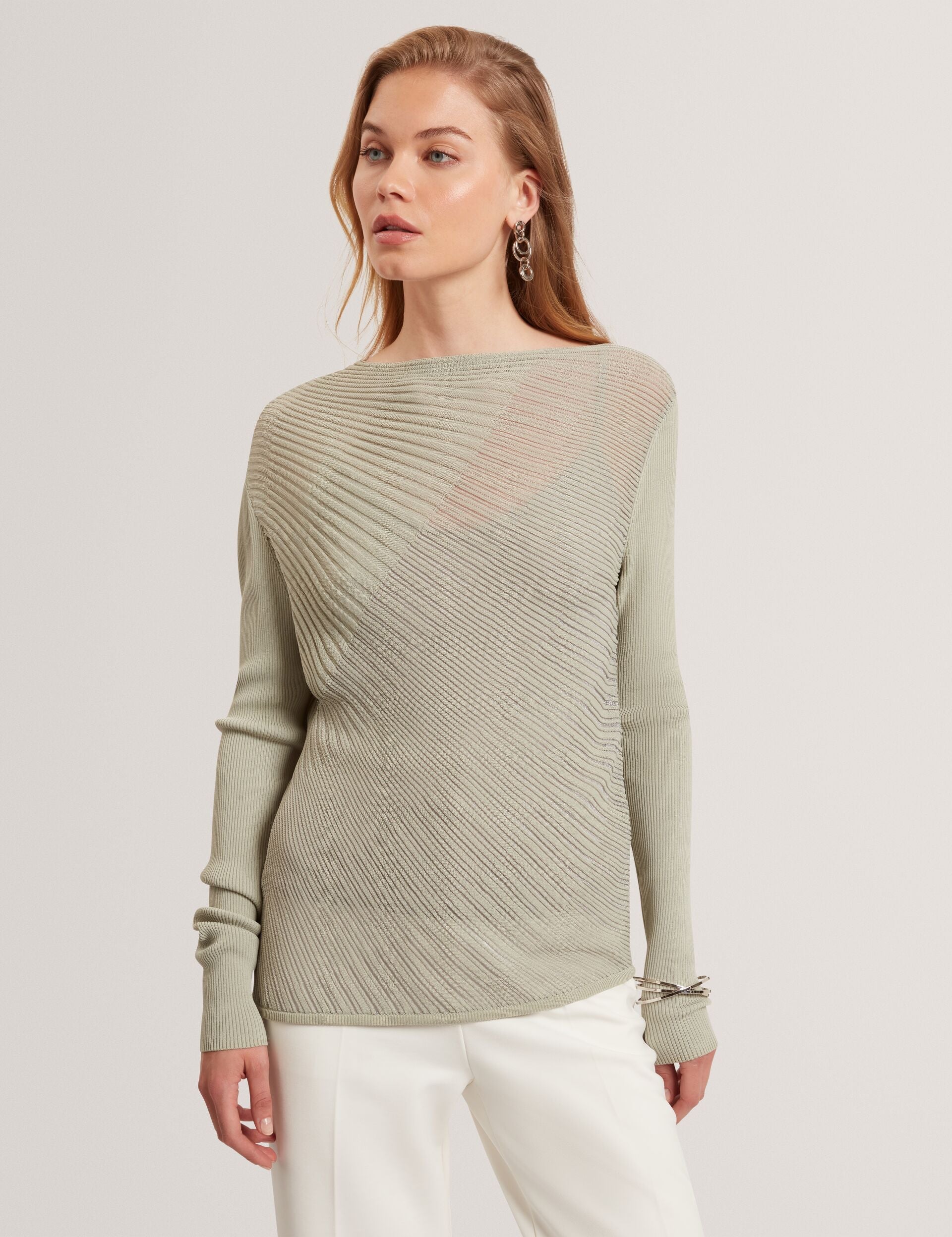 Ted Baker Ceyloaa Sheer Detail Knit Long Sleeve Top Women's