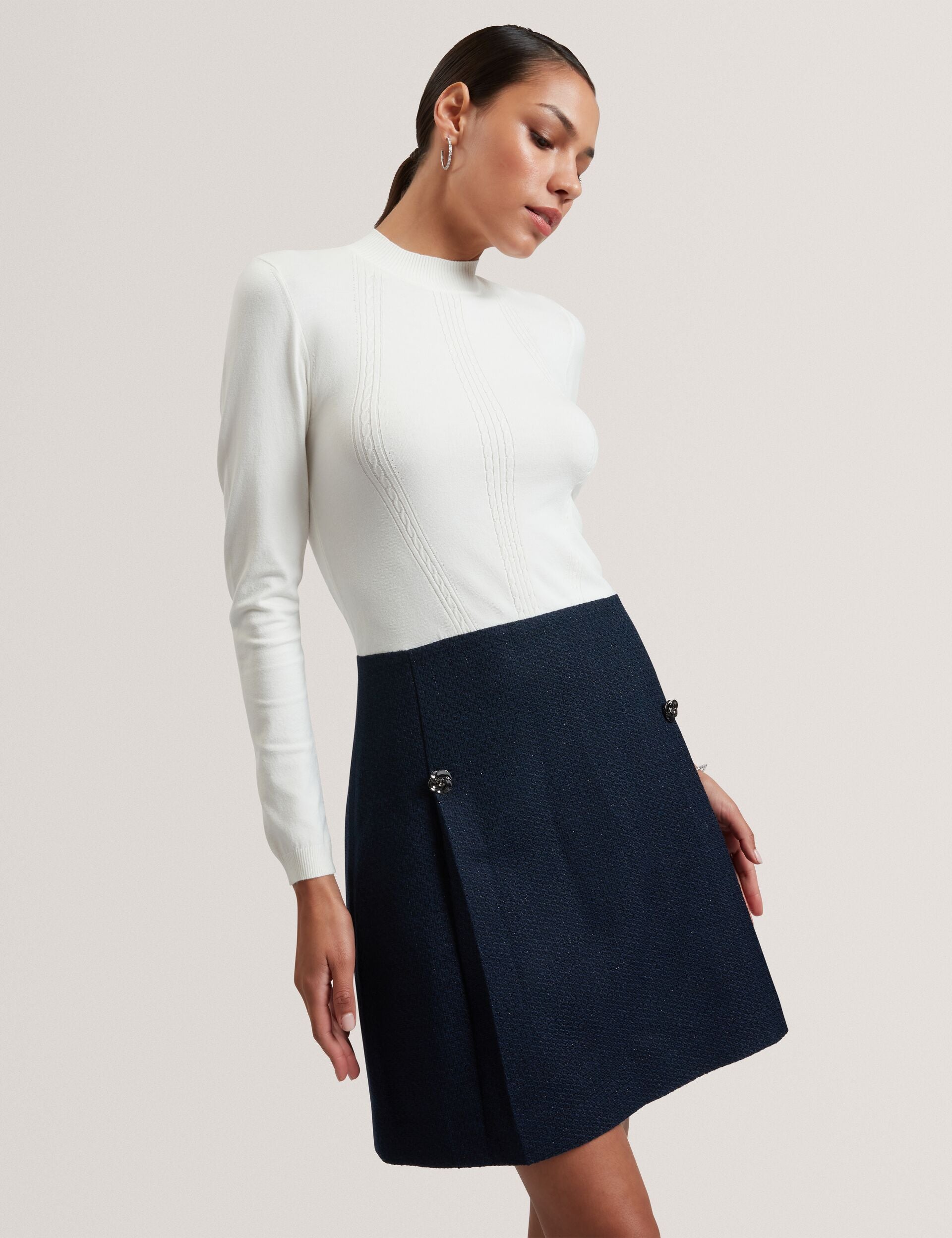 Ted Baker Floxam Long Sleeve Knit Top Boucle Mini Dress Women's