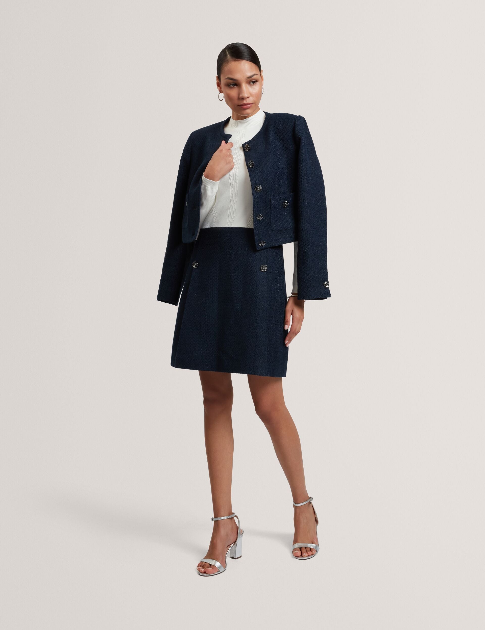 Ted Baker Floxam Long Sleeve Knit Top Boucle Mini Dress Women's