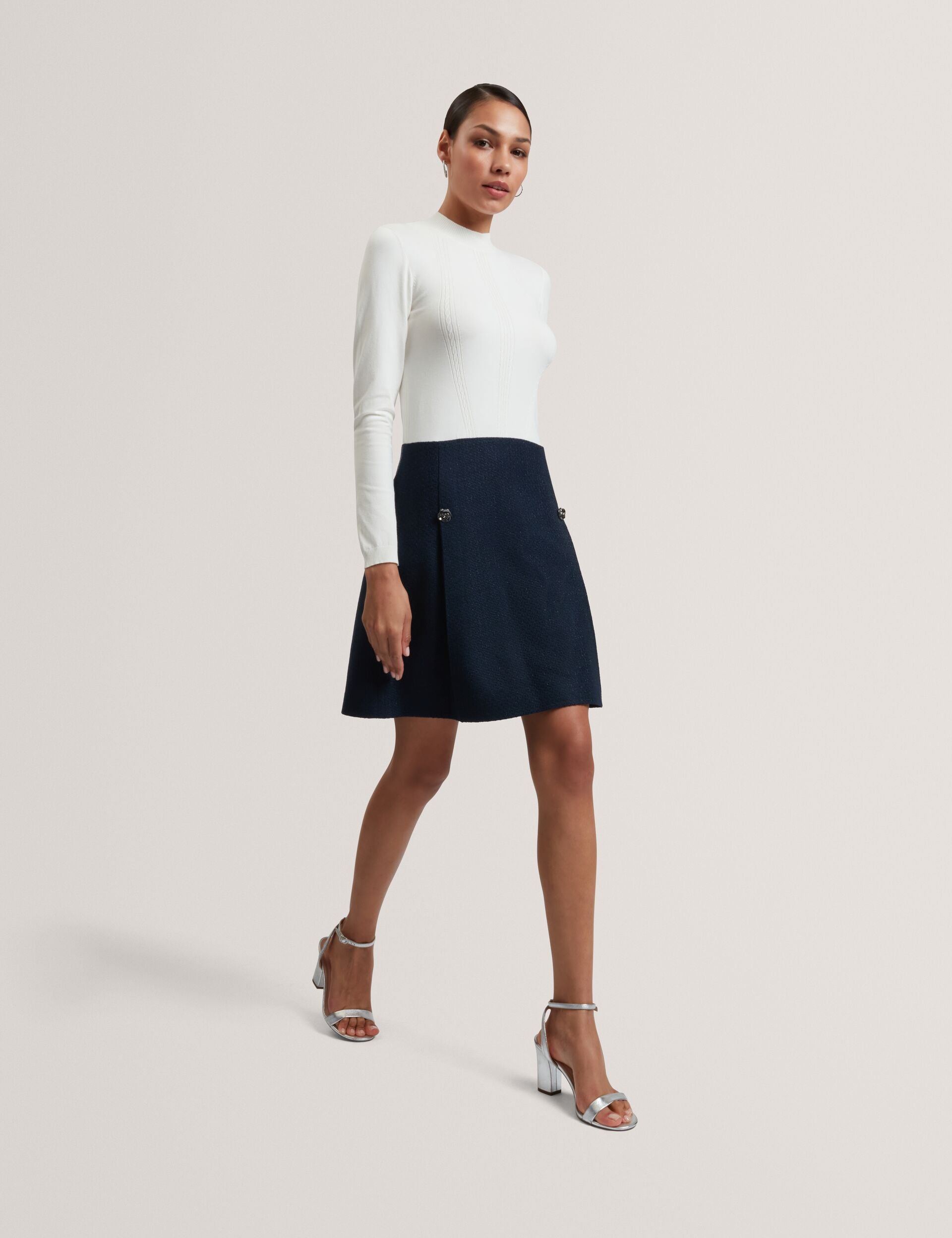 Ted Baker Floxam Long Sleeve Knit Top Boucle Mini Dress Women's