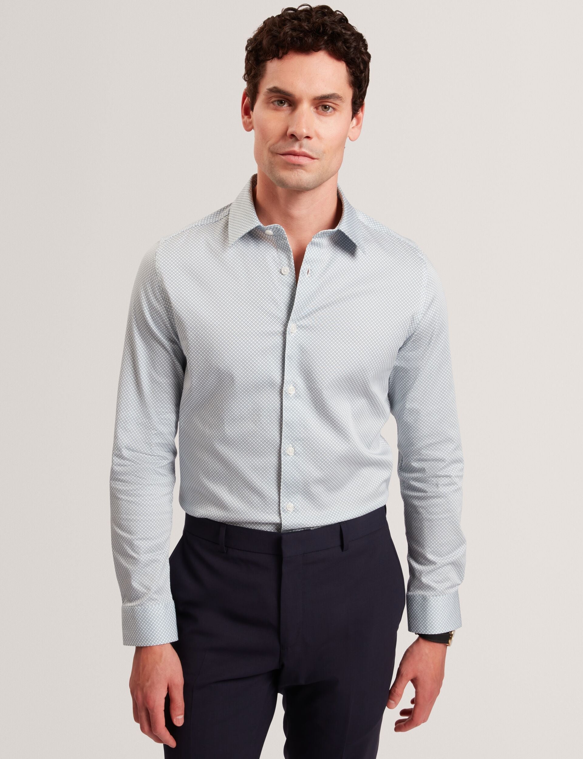 Ted Baker Olweno Micro Geo Print Long Sleeve Slim Shirt