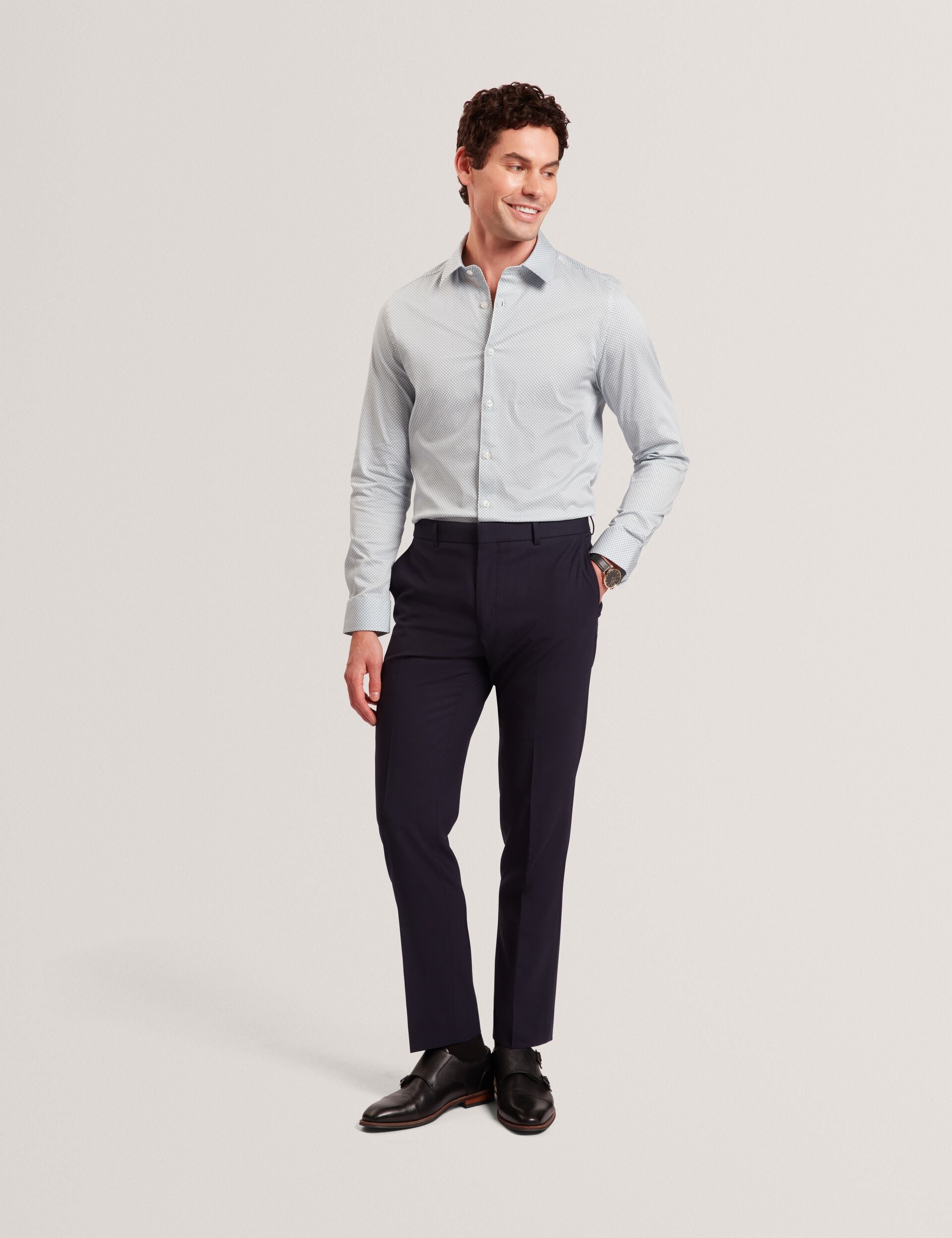 Ted Baker Olweno Micro Geo Print Long Sleeve Slim Shirt