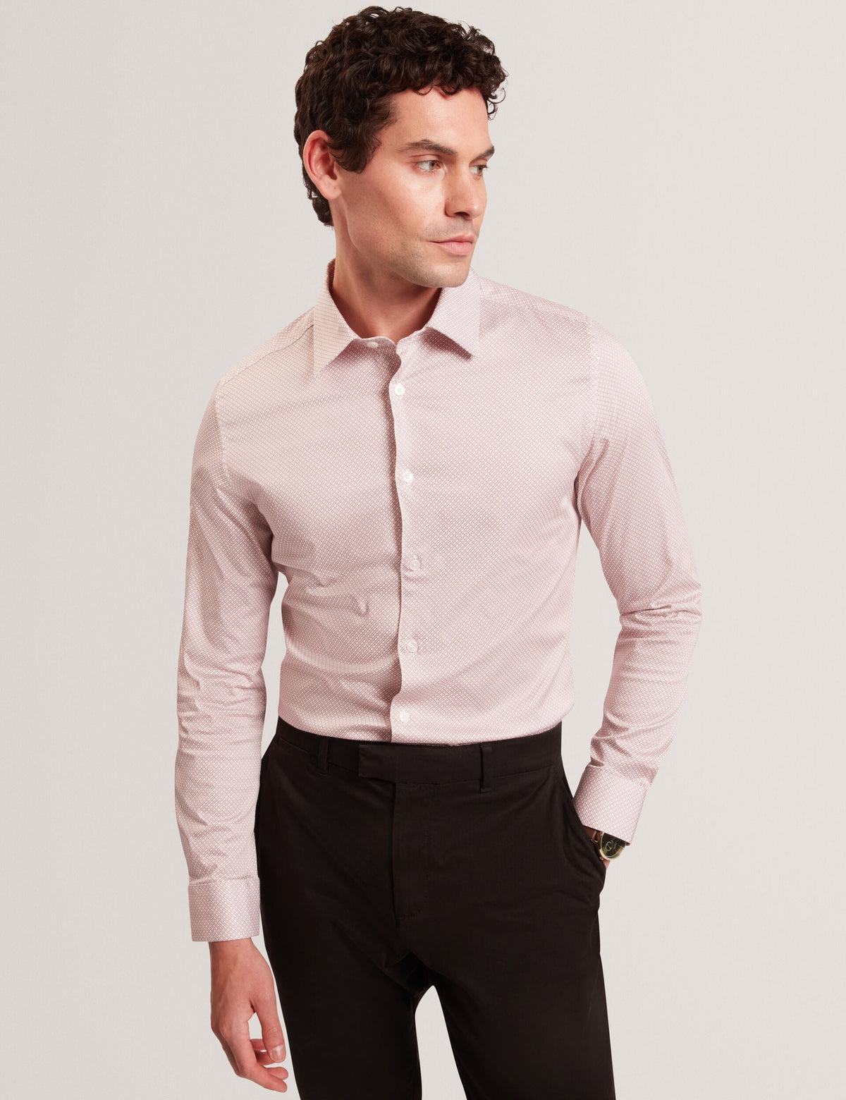 Ted Baker Olweno Micro Geo Print Long Sleeve Slim Shirt