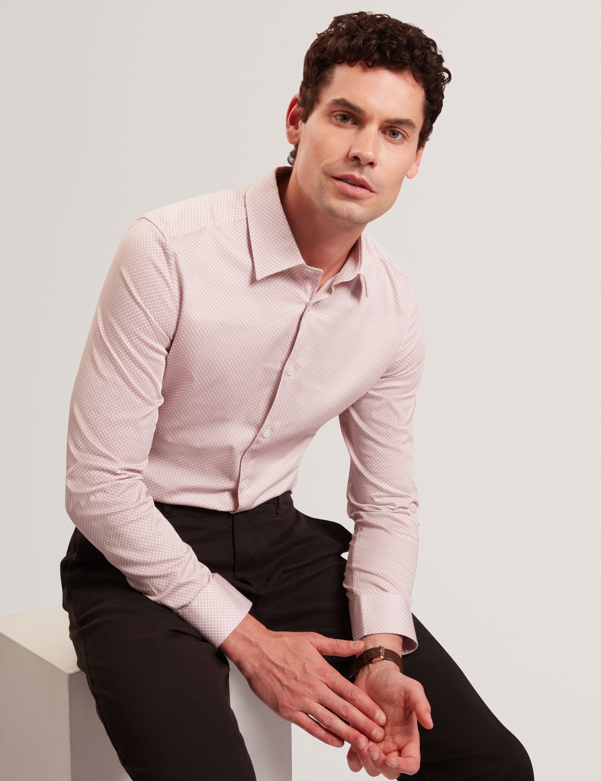 Ted Baker Olweno Micro Geo Print Long Sleeve Slim Shirt