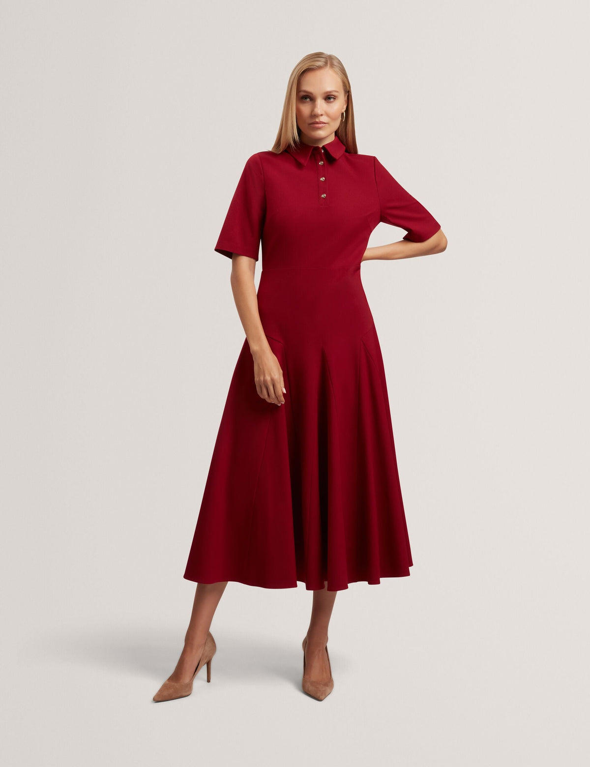 Ted Baker Larosa Button Front Twill Midi Shirt Dress Women's
