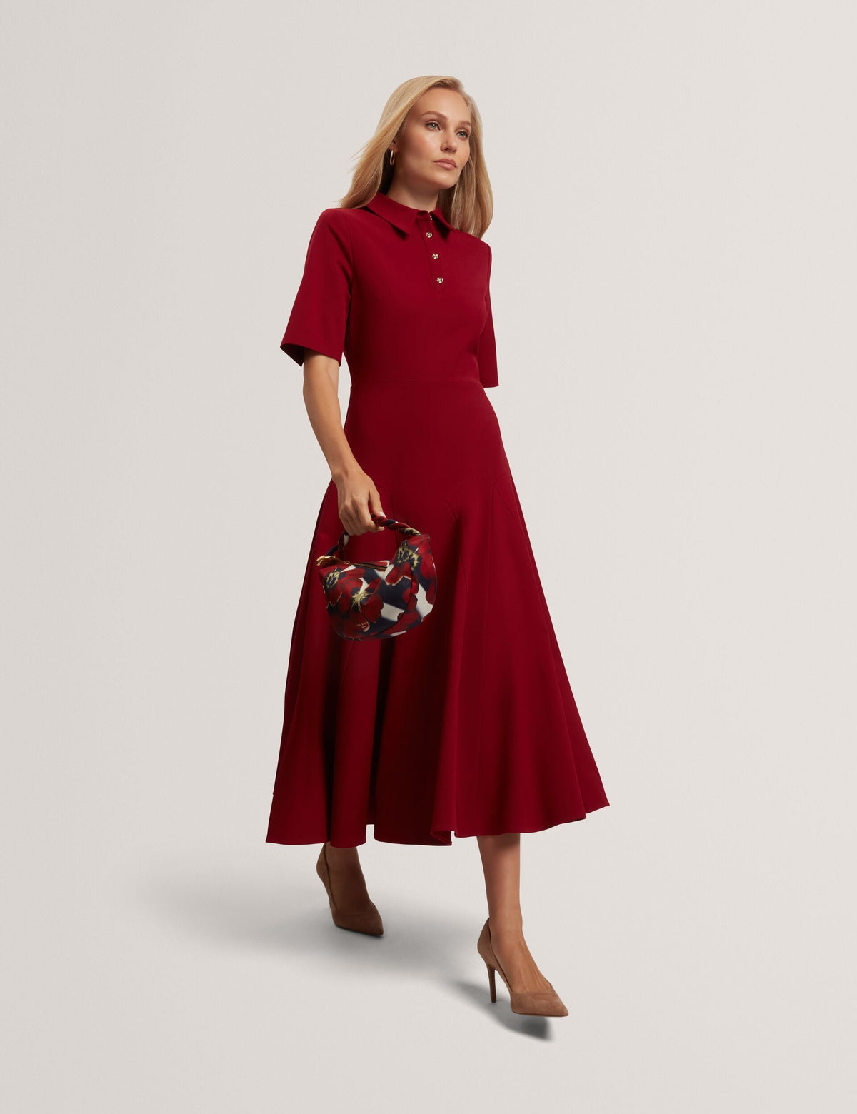 Ted Baker Larosa Button Front Twill Midi Shirt Dress Women's