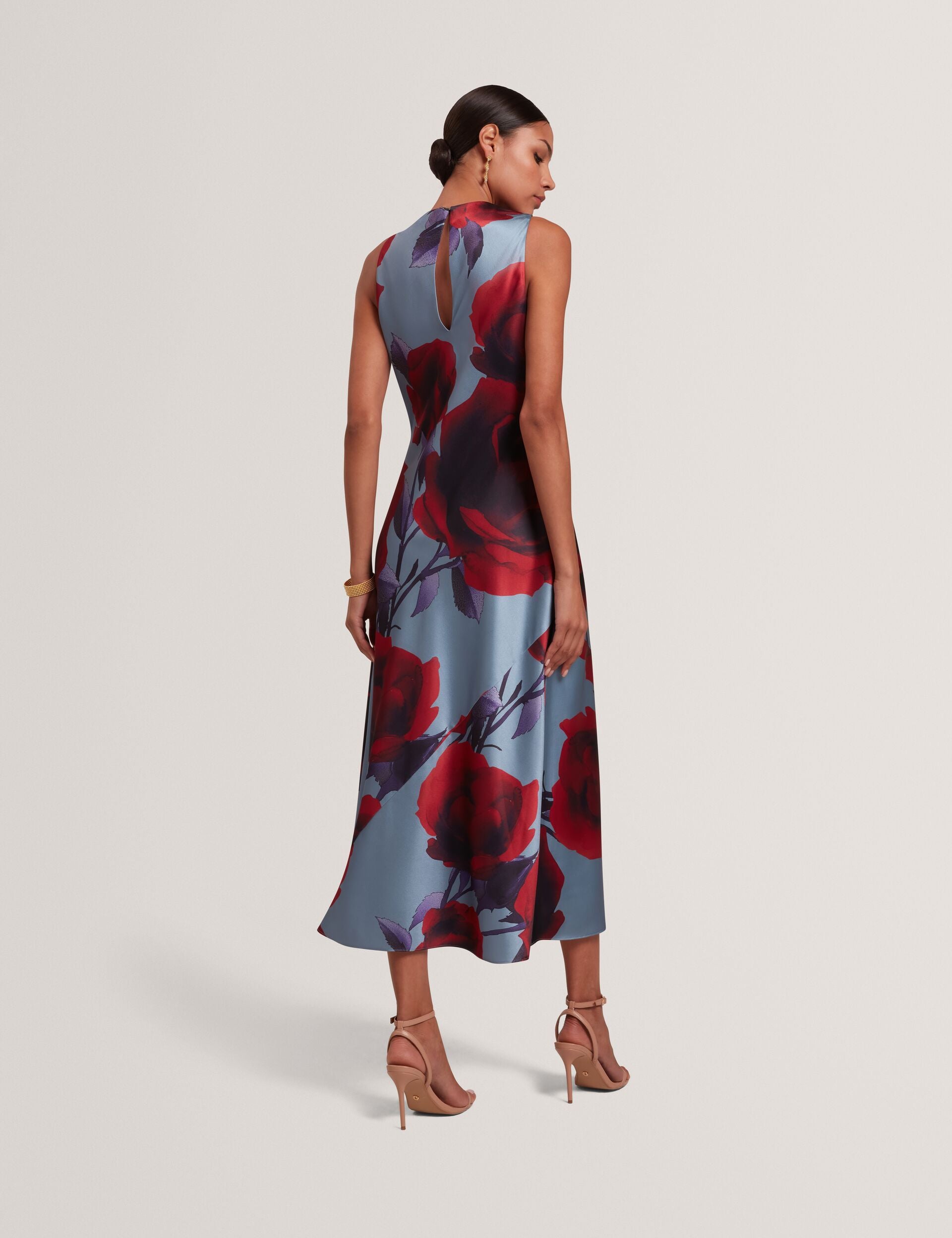 Ted Baker Harrlia Rose Print Satin Sleeveless Midi Dress Women's