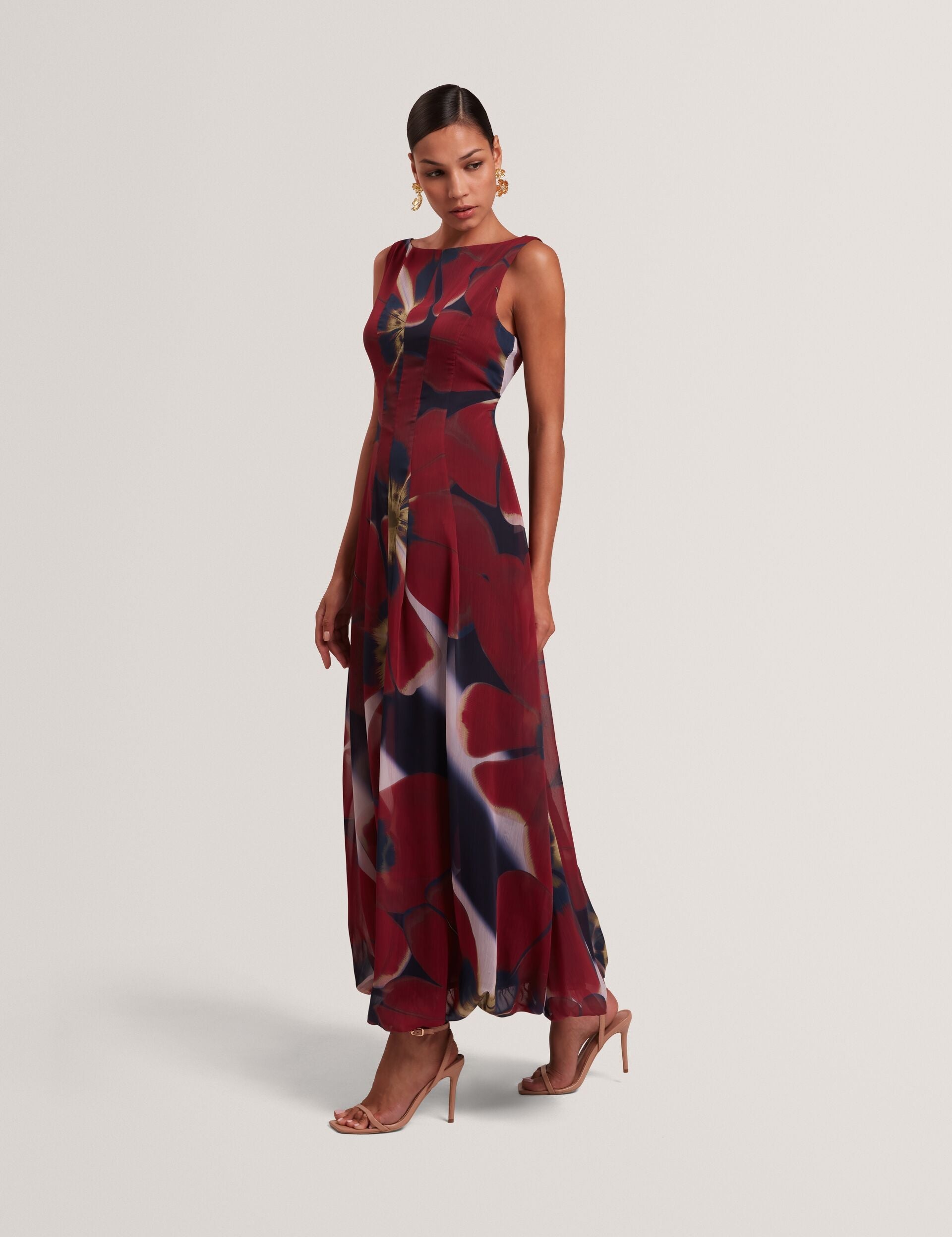 Ted Baker Laynia Red Blooms Bubble Hem Midaxi Dress Women's