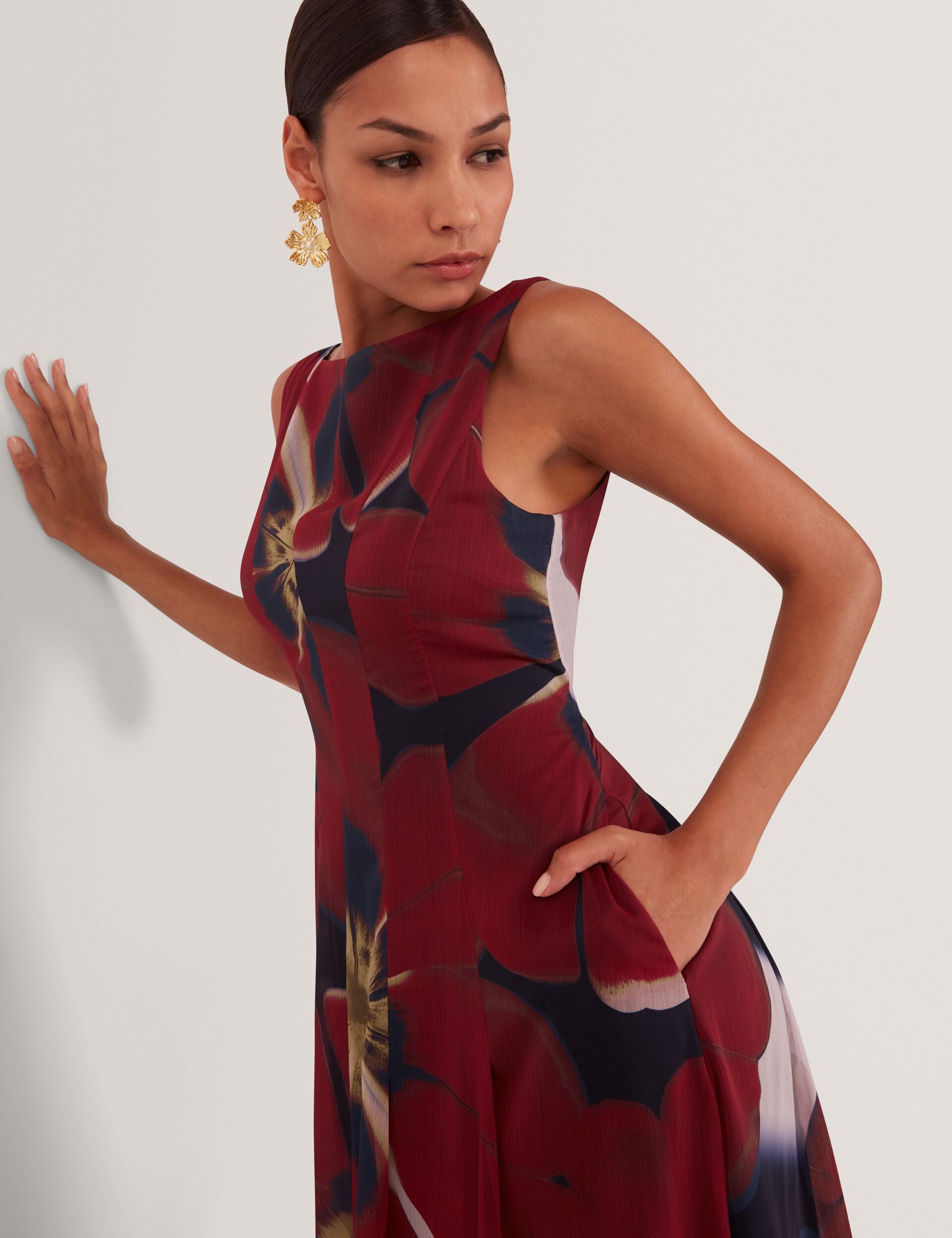 Ted Baker Laynia Red Blooms Bubble Hem Midaxi Dress Women's