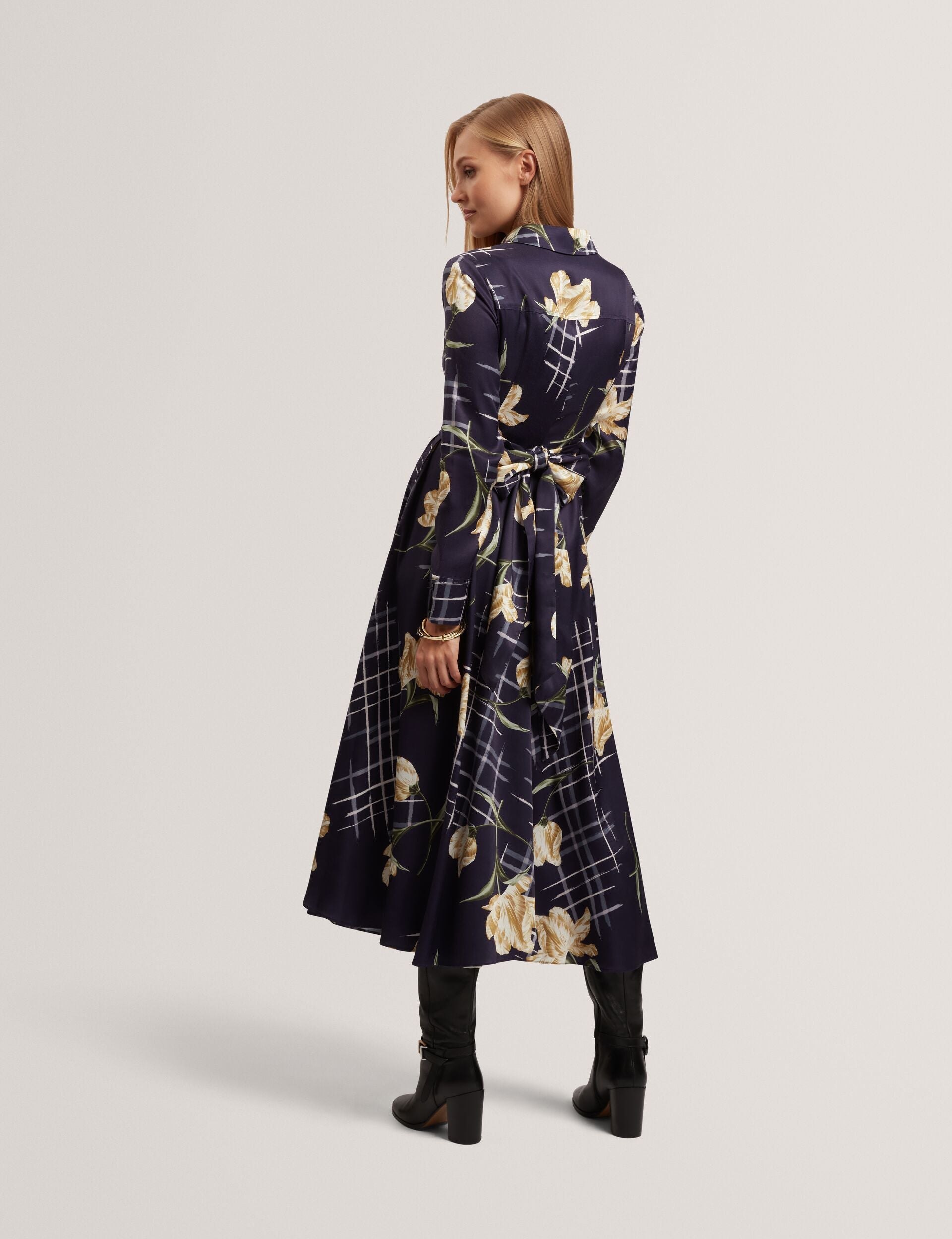 Ted Baker Maylia Floral Check Wrap Front Shirt Dress Women's