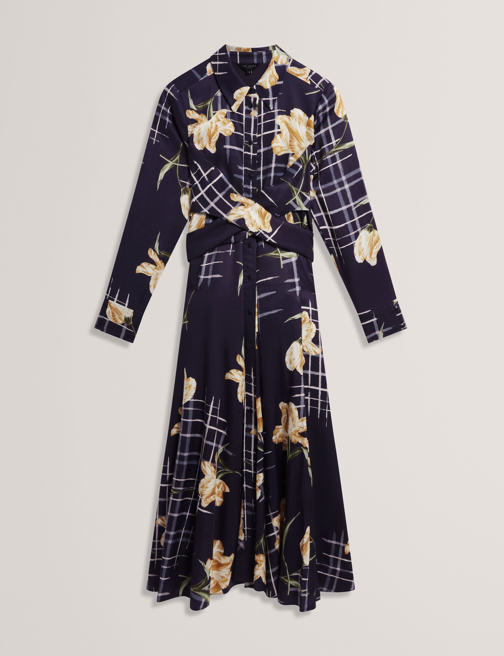 Ted Baker Maylia Floral Check Wrap Front Shirt Dress Women's