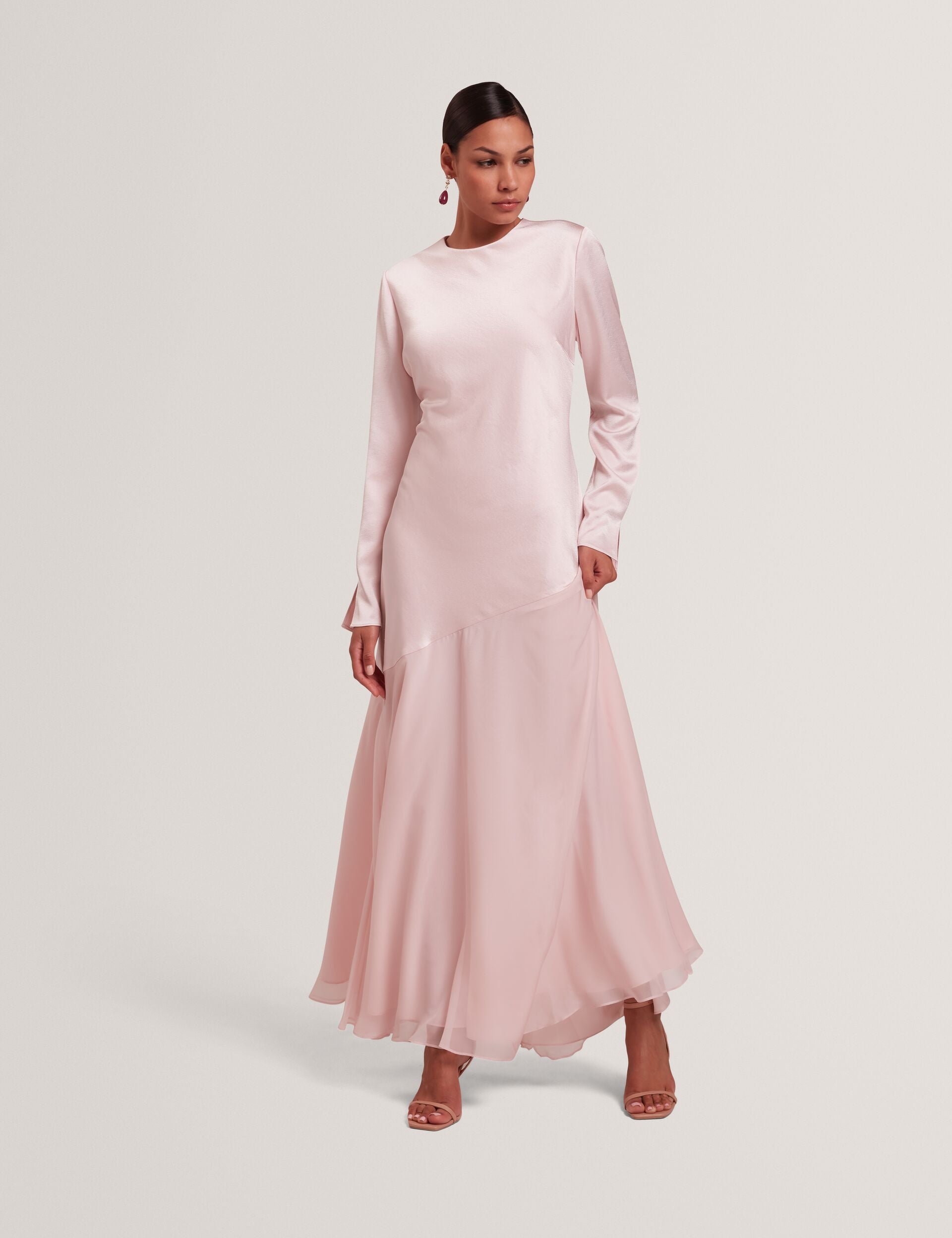 Ted Baker Shkye Satin Long Sleeve Maxi Dress With Chiffon Hem Women's