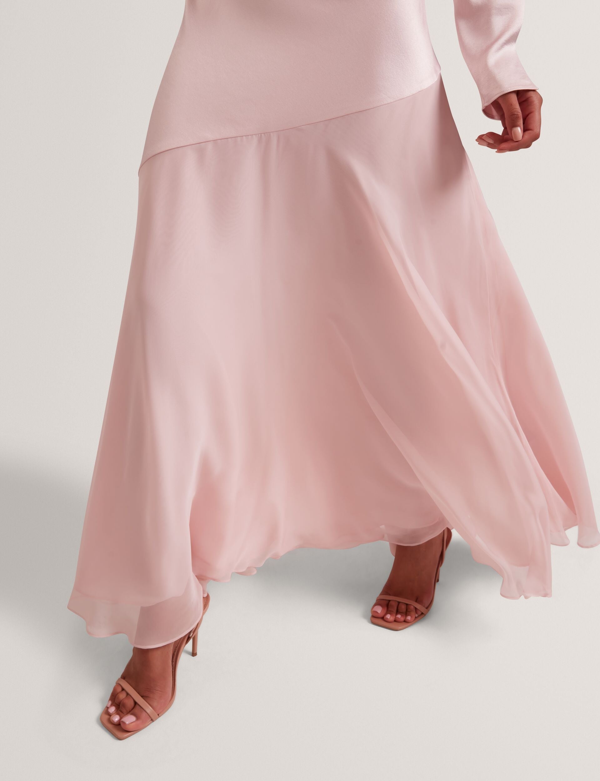Ted Baker Shkye Satin Long Sleeve Maxi Dress With Chiffon Hem Women's