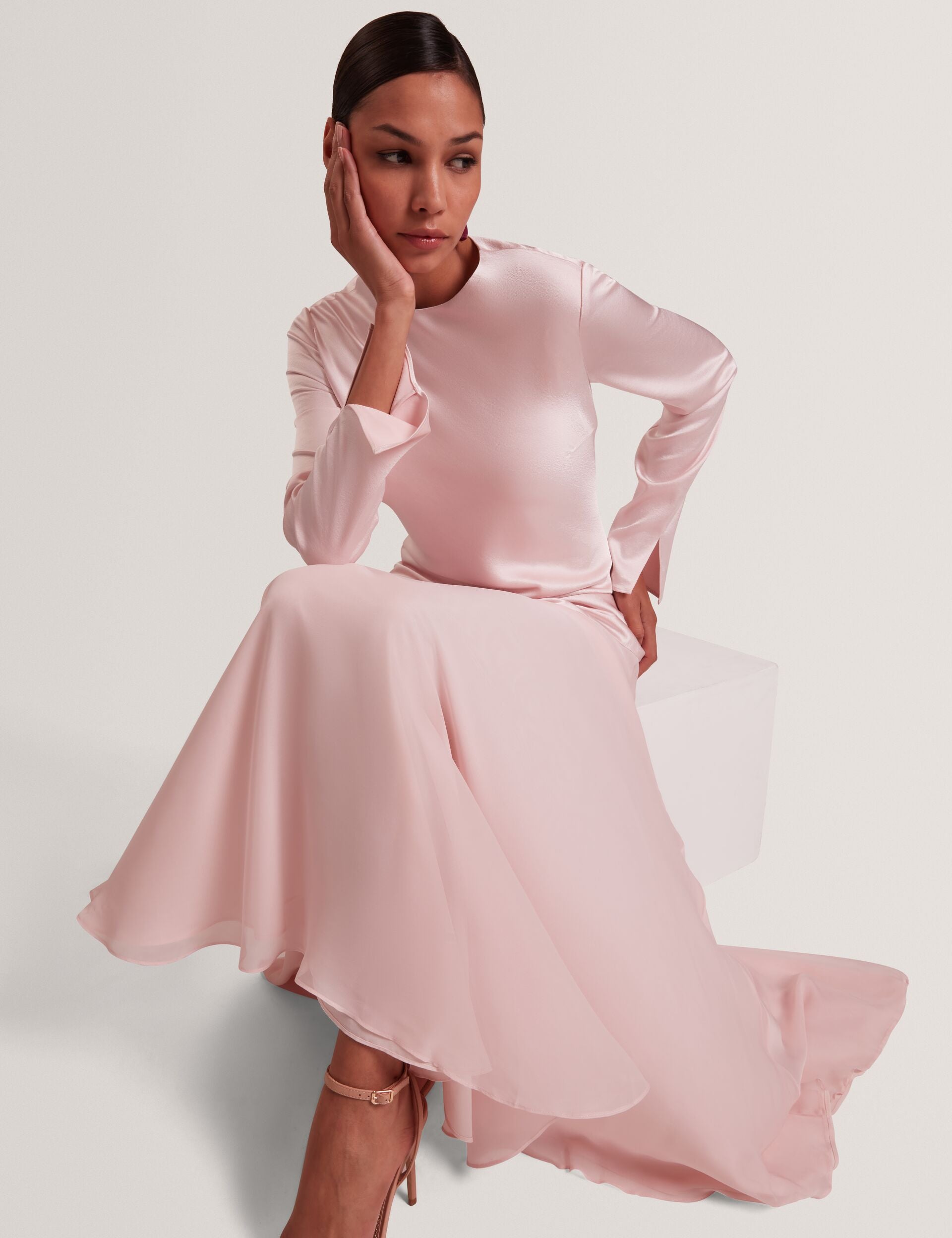 Ted Baker Shkye Satin Long Sleeve Maxi Dress With Chiffon Hem Women's
