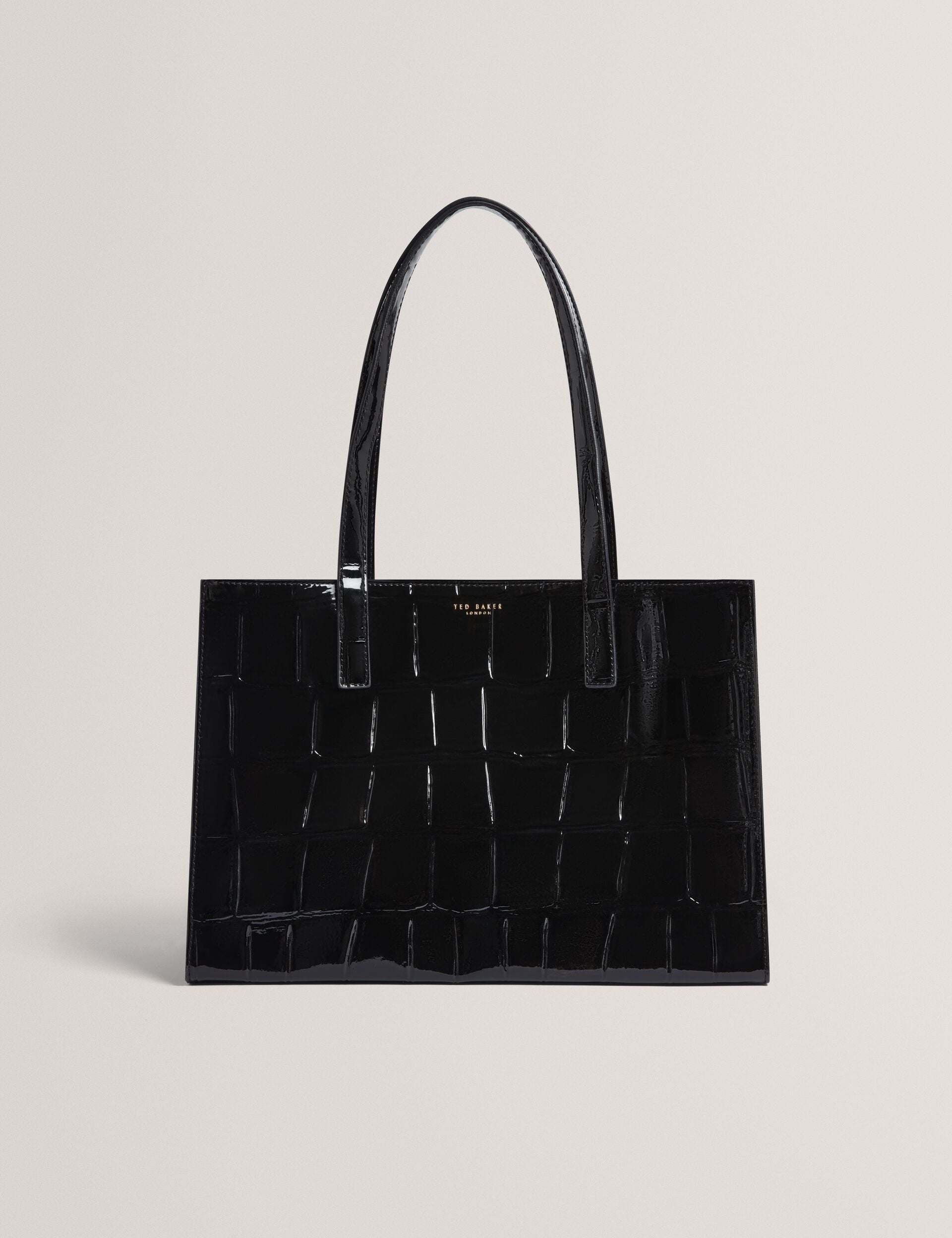 Ted Baker Welona Patent Croc Elongated Icon Tote Bag In Black Women's