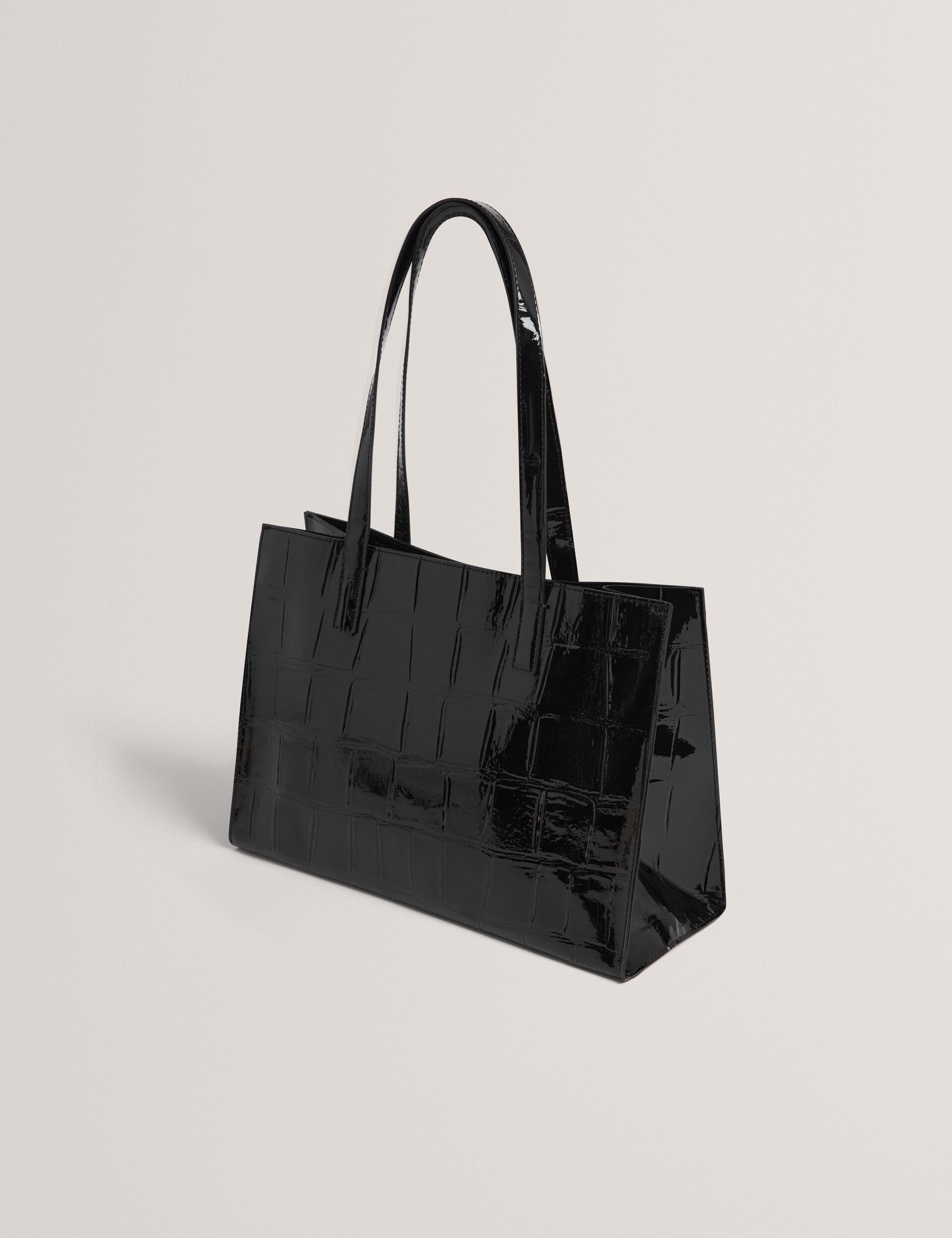 Ted Baker Welona Patent Croc Elongated Icon Tote Bag In Black Women's