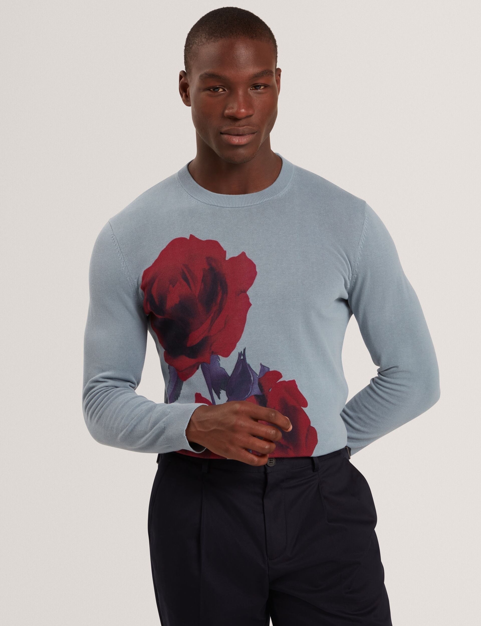 Ted Baker Thalio Rose Graphic Fine Knit Crew Neck Jumper
