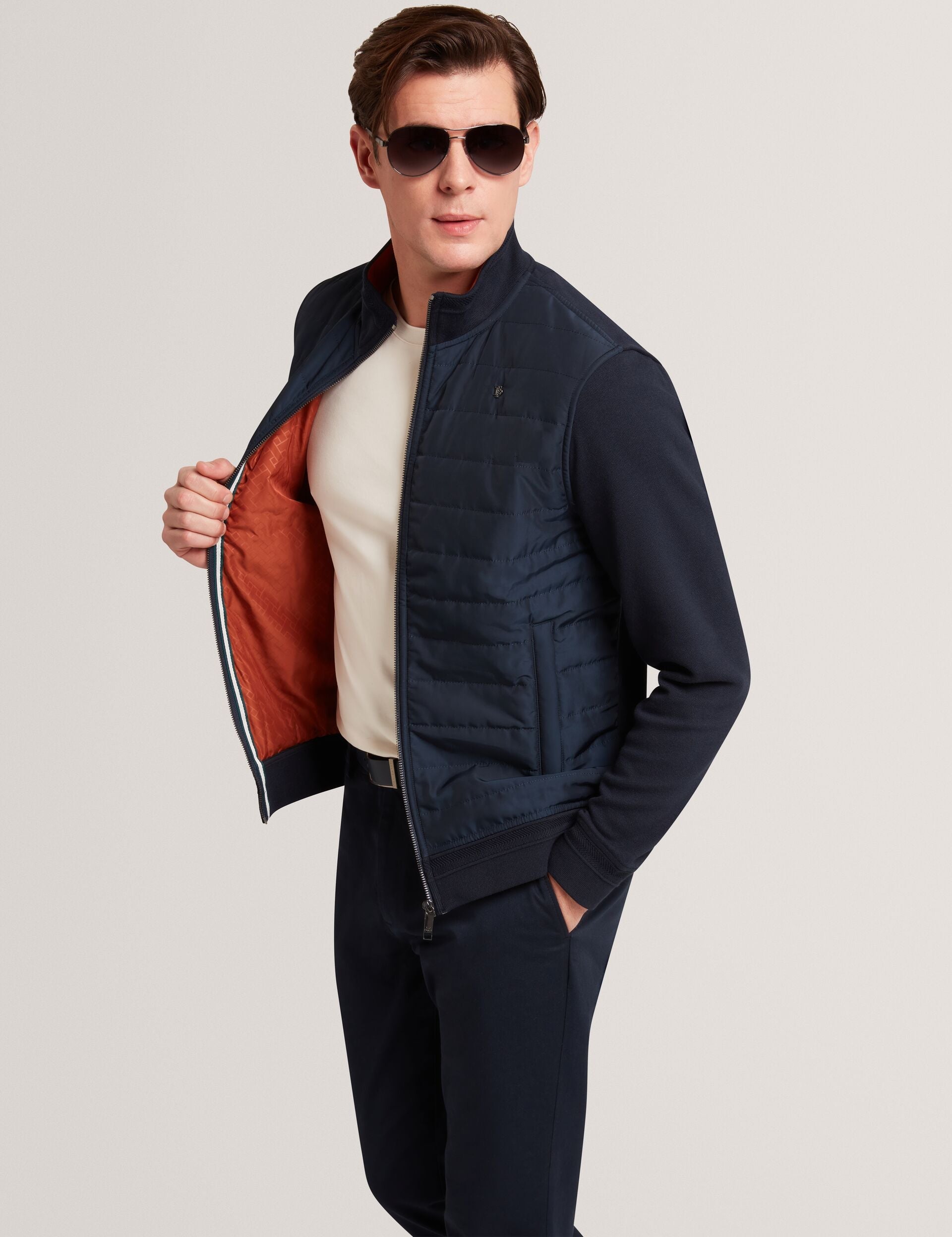 Ted Baker Durano Quilted Front Zipthrough Knit Jacket