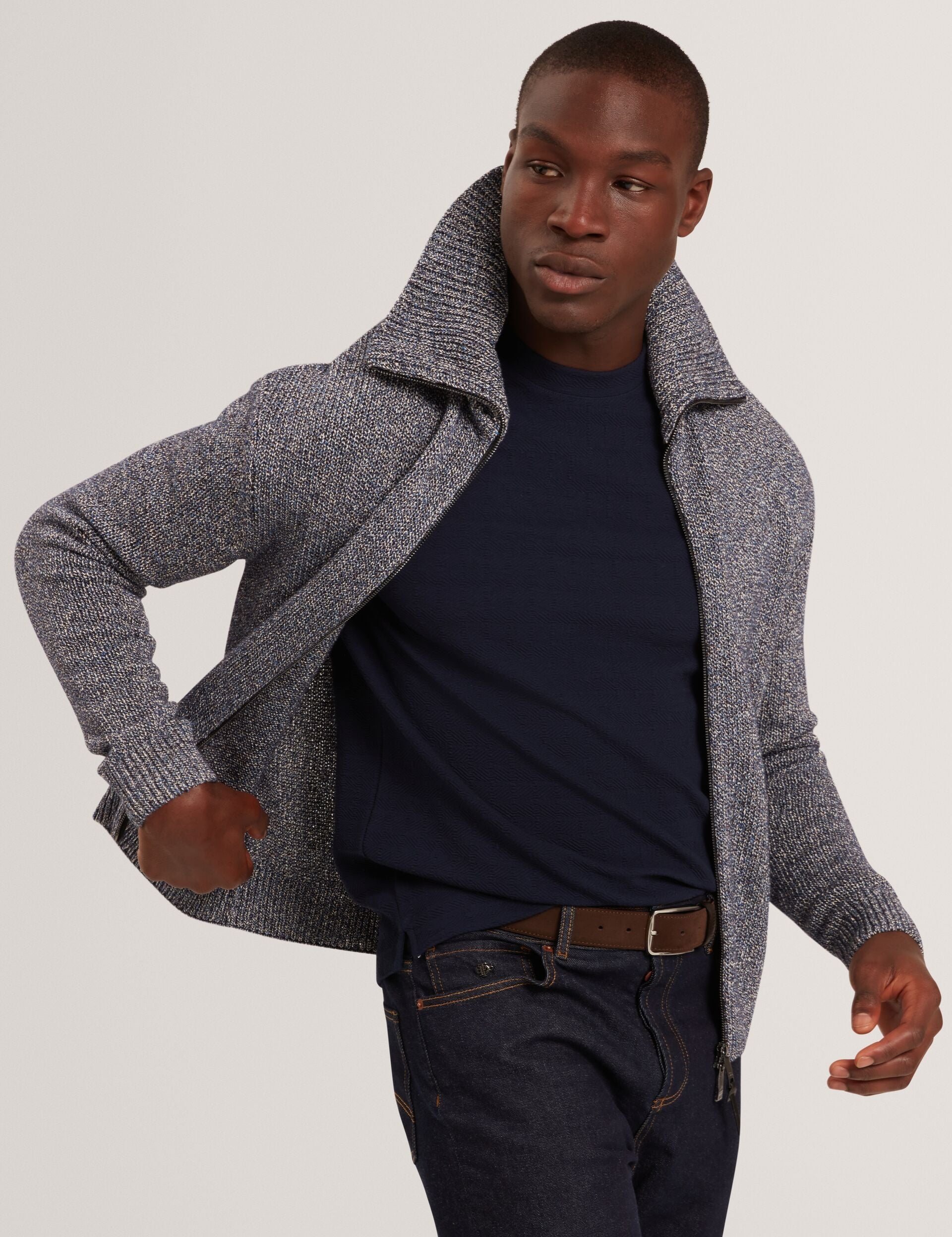 Ted Baker Varink Twisted Yarn Knit Zipthrough Jumper