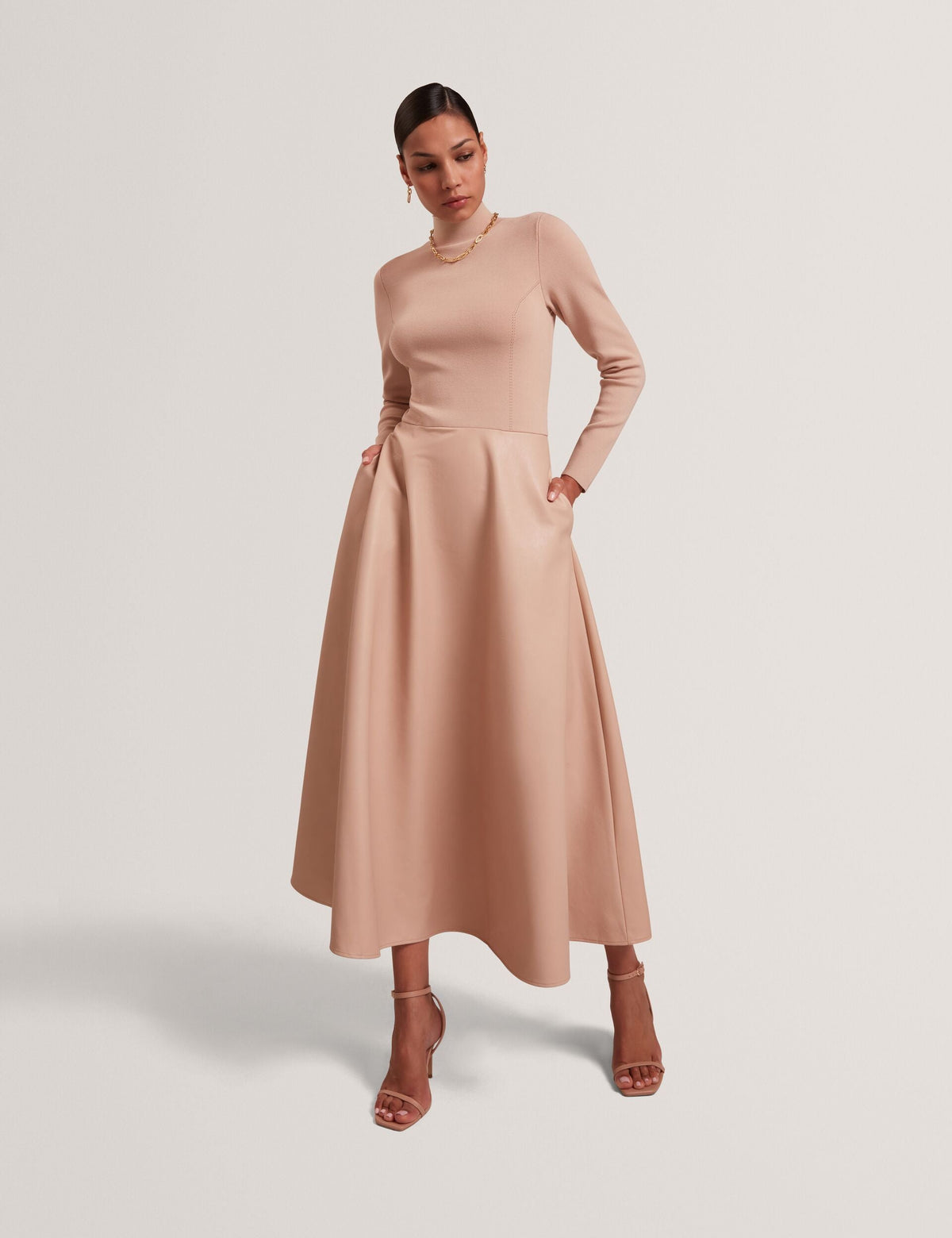 Ted Baker Allmie High Neck Knit Faux Leather Midi Dress Women's