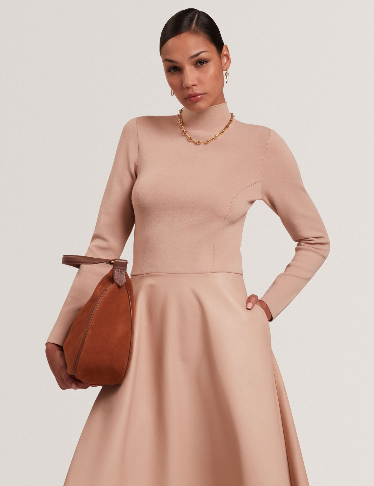 Ted Baker Allmie High Neck Knit Faux Leather Midi Dress Women's
