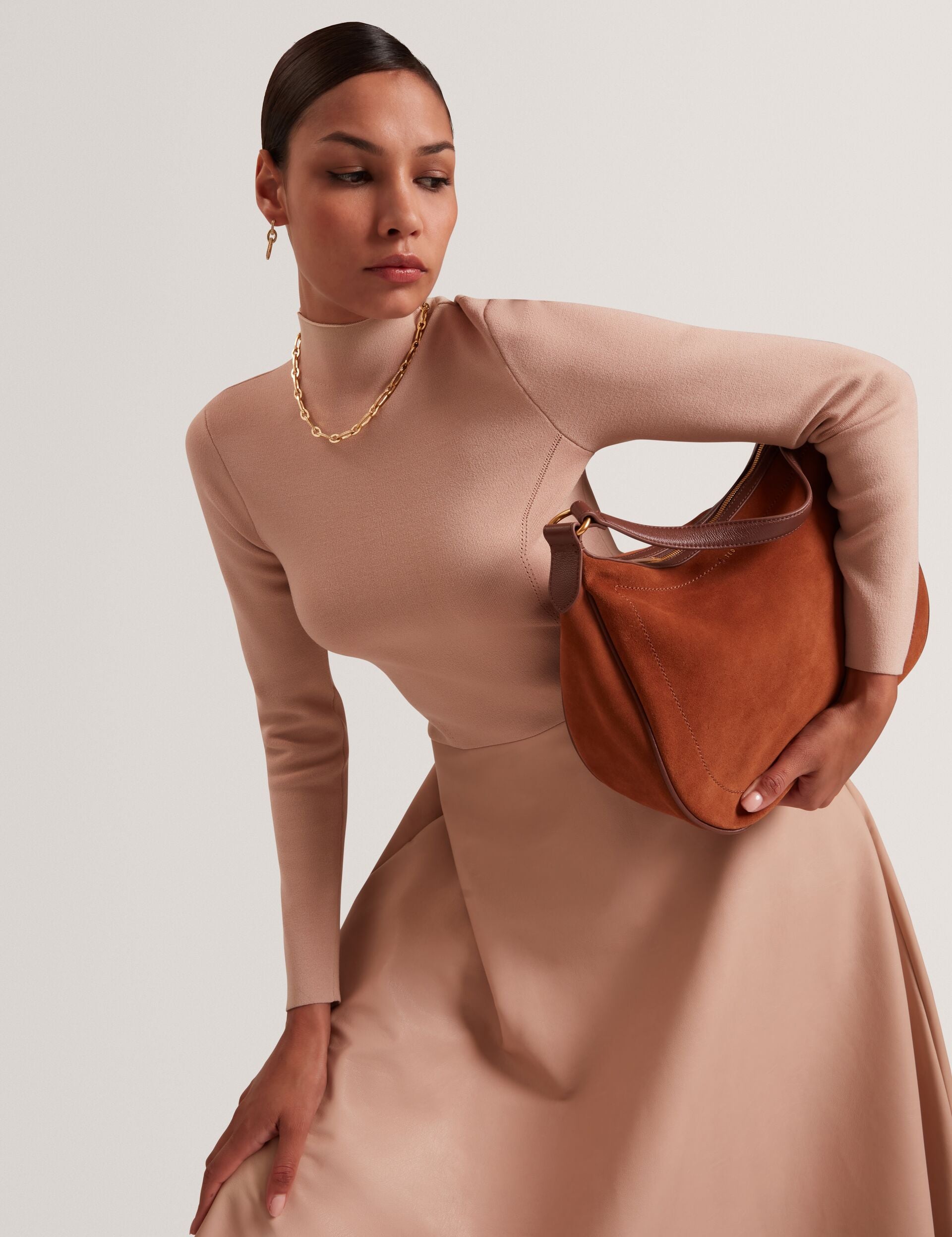 Ted Baker Allmie High Neck Knit Faux Leather Midi Dress Women's