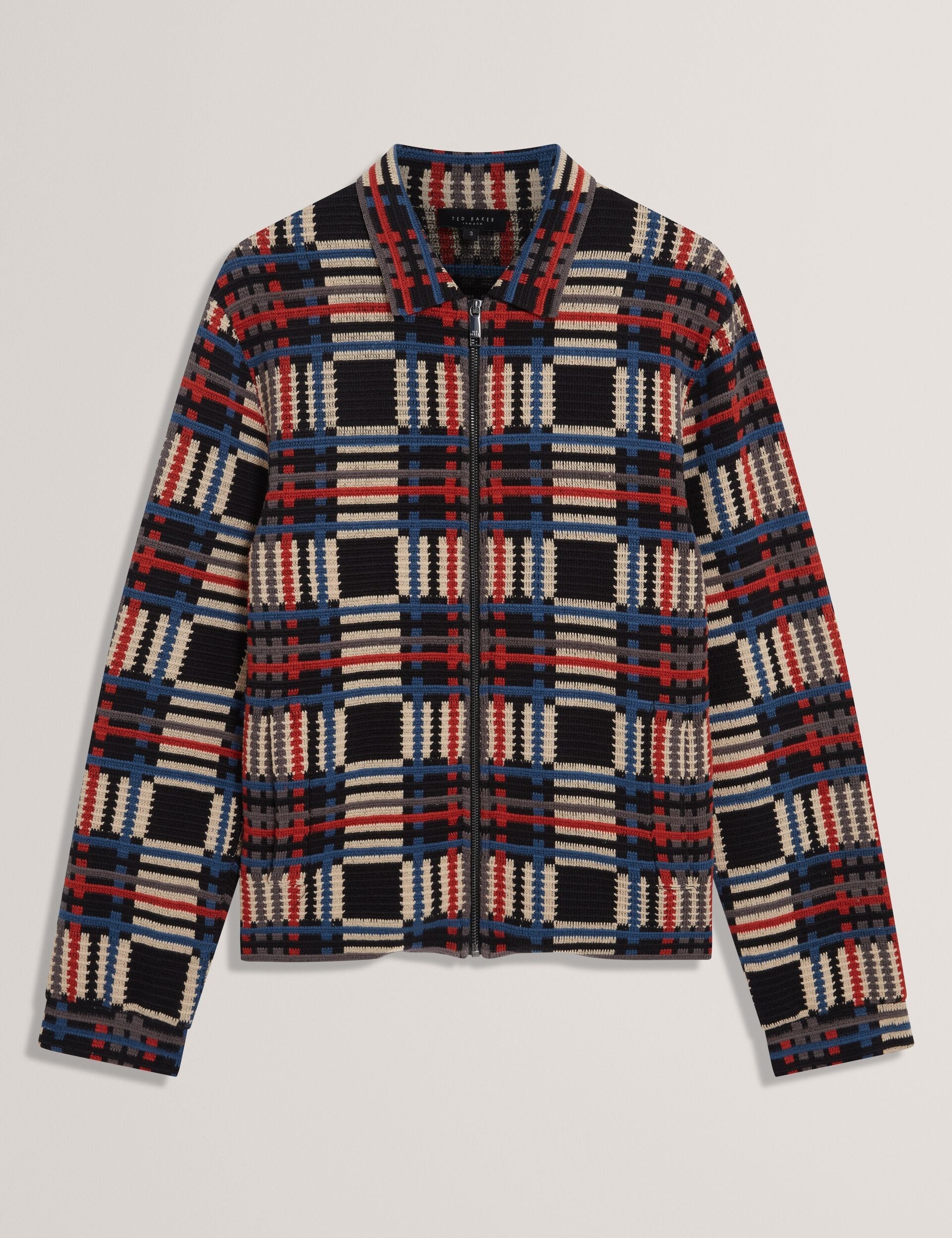 Ted Baker Henrein Pure Cotton Patchwork Knit Zip Jacket