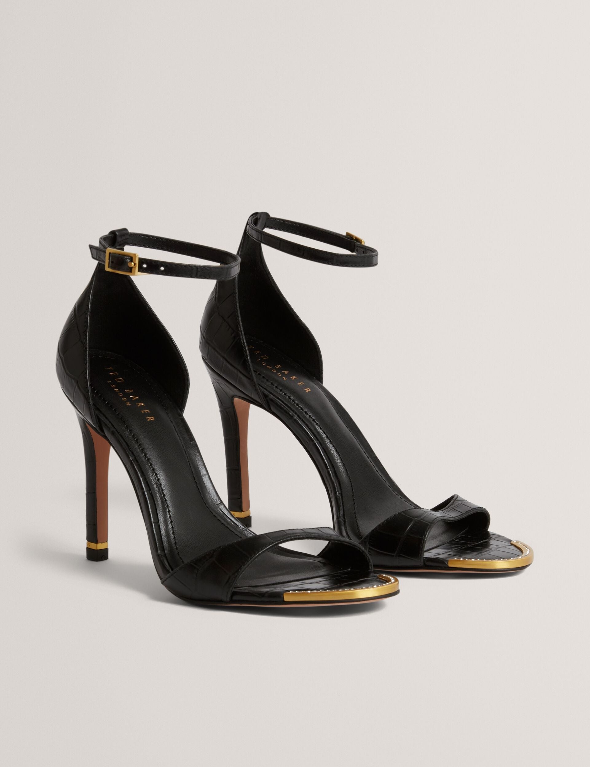 Ted Baker Helliy Croc Effect Leather Stiletto Heel Sandals Women's
