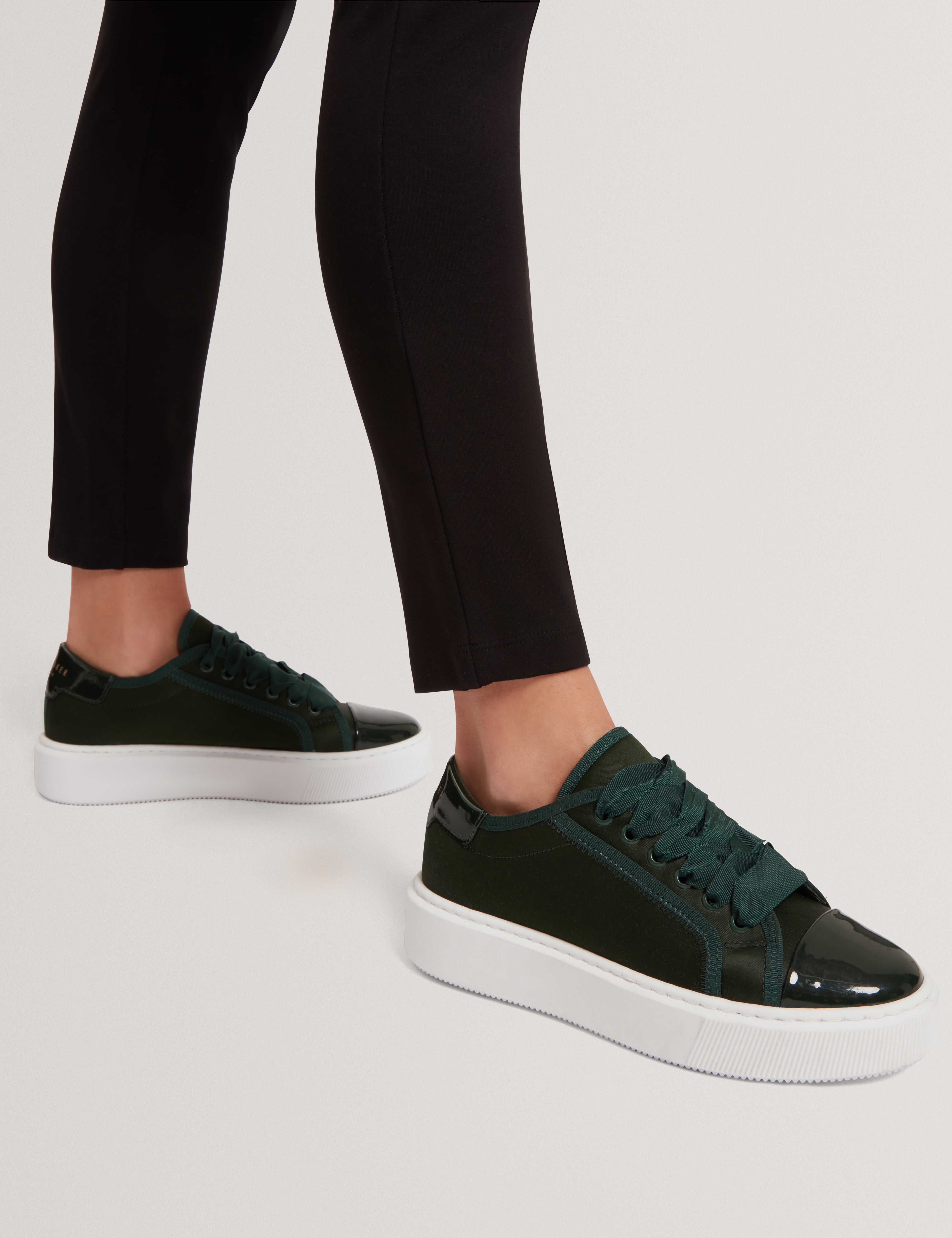 Ted Baker Zaiina Satin Ribbon Lace Platform Trainers In Green Women's