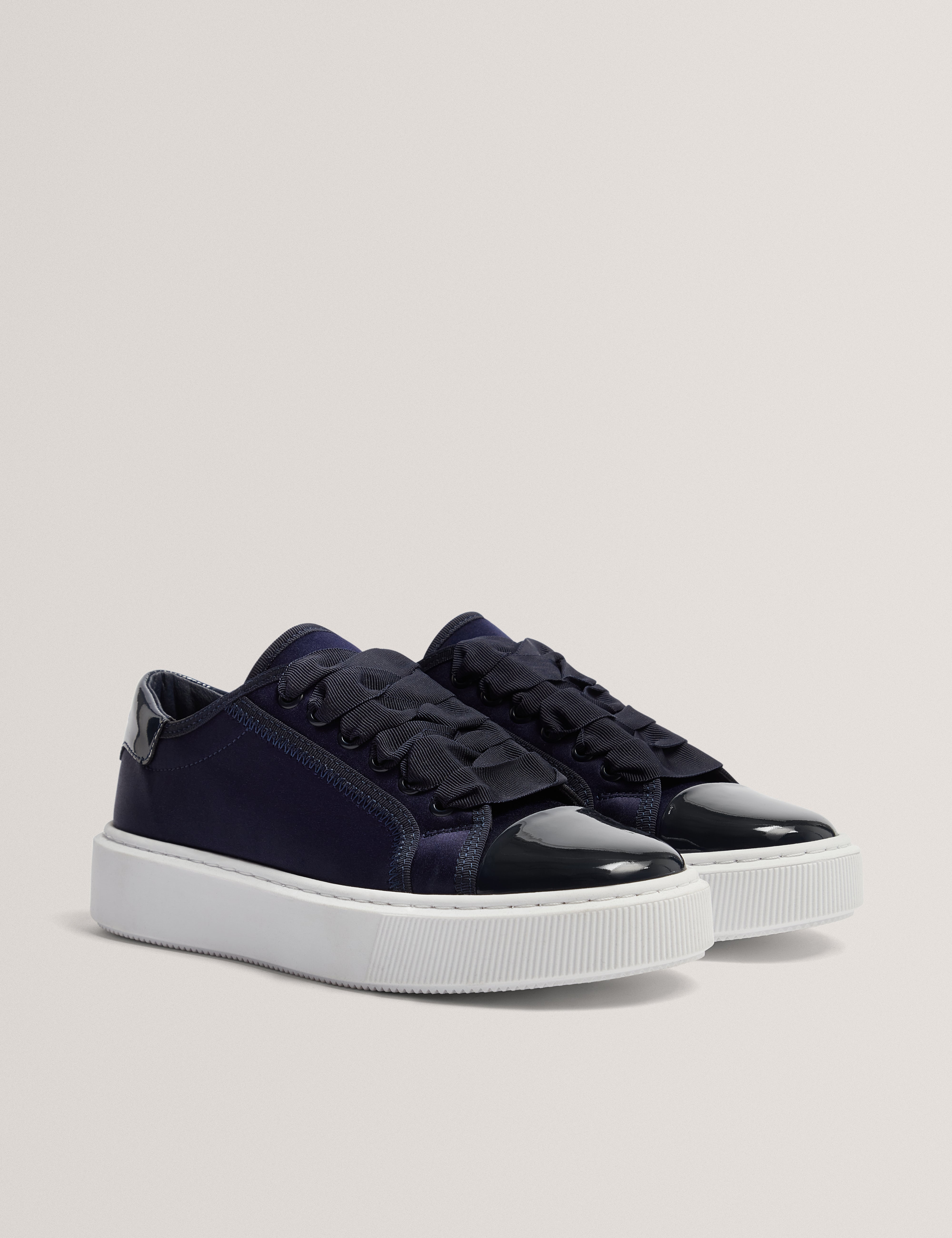 Ted Baker Zaiina Satin Ribbon Lace Platform Trainers In Navy Women's