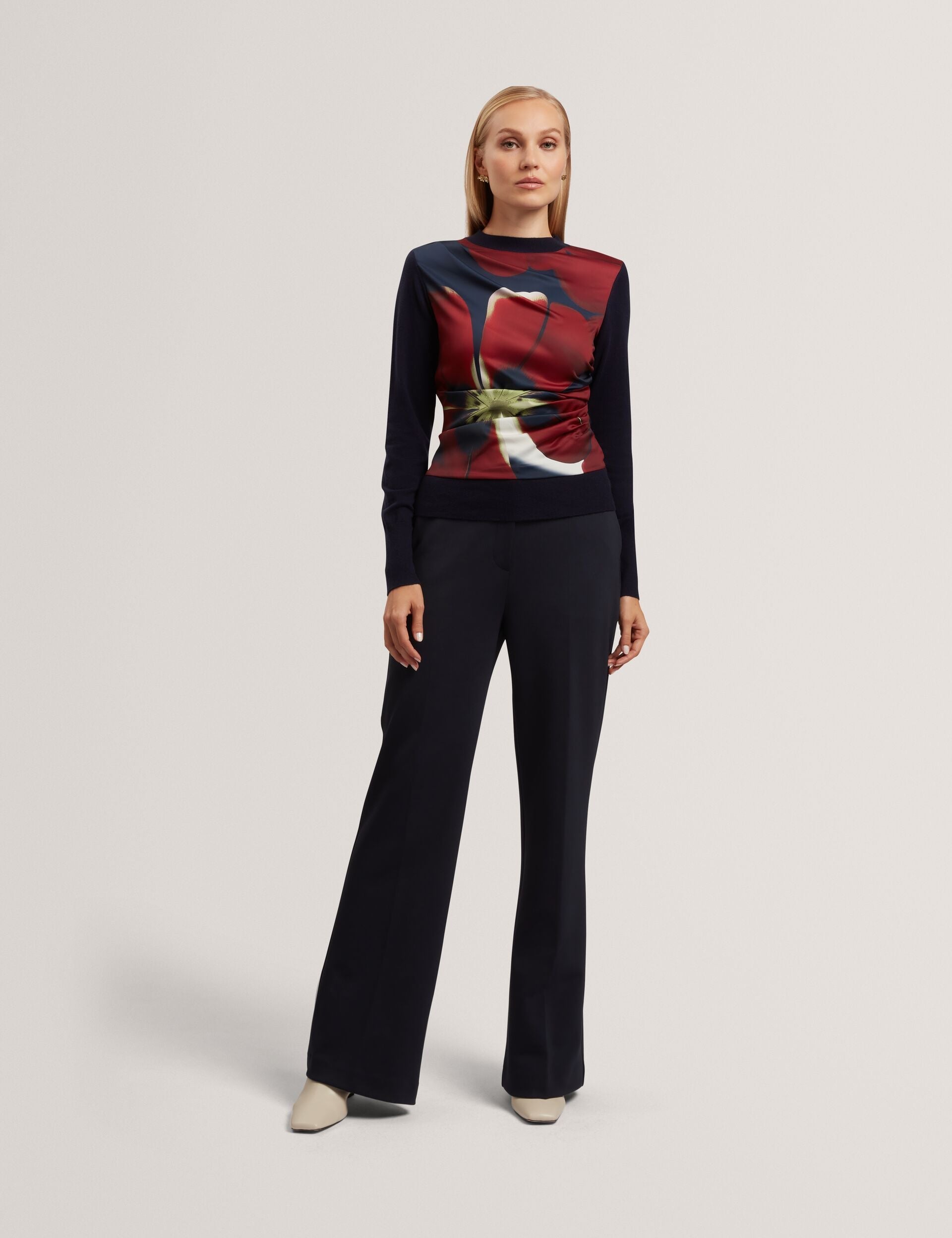 Ted Baker Mawie Printed Satin Front Fine Knit Top Women's