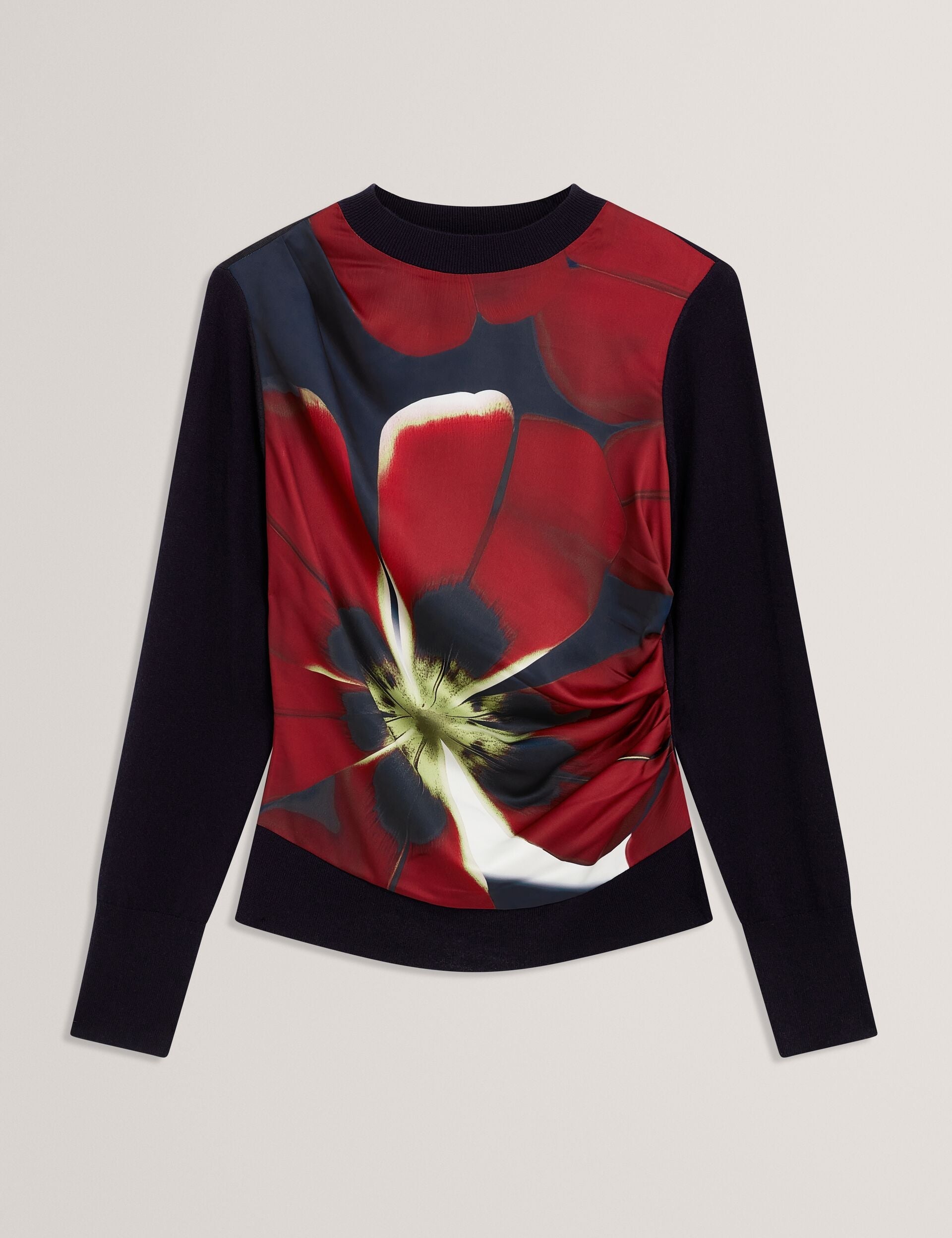 Ted Baker Mawie Printed Satin Front Fine Knit Top Women's