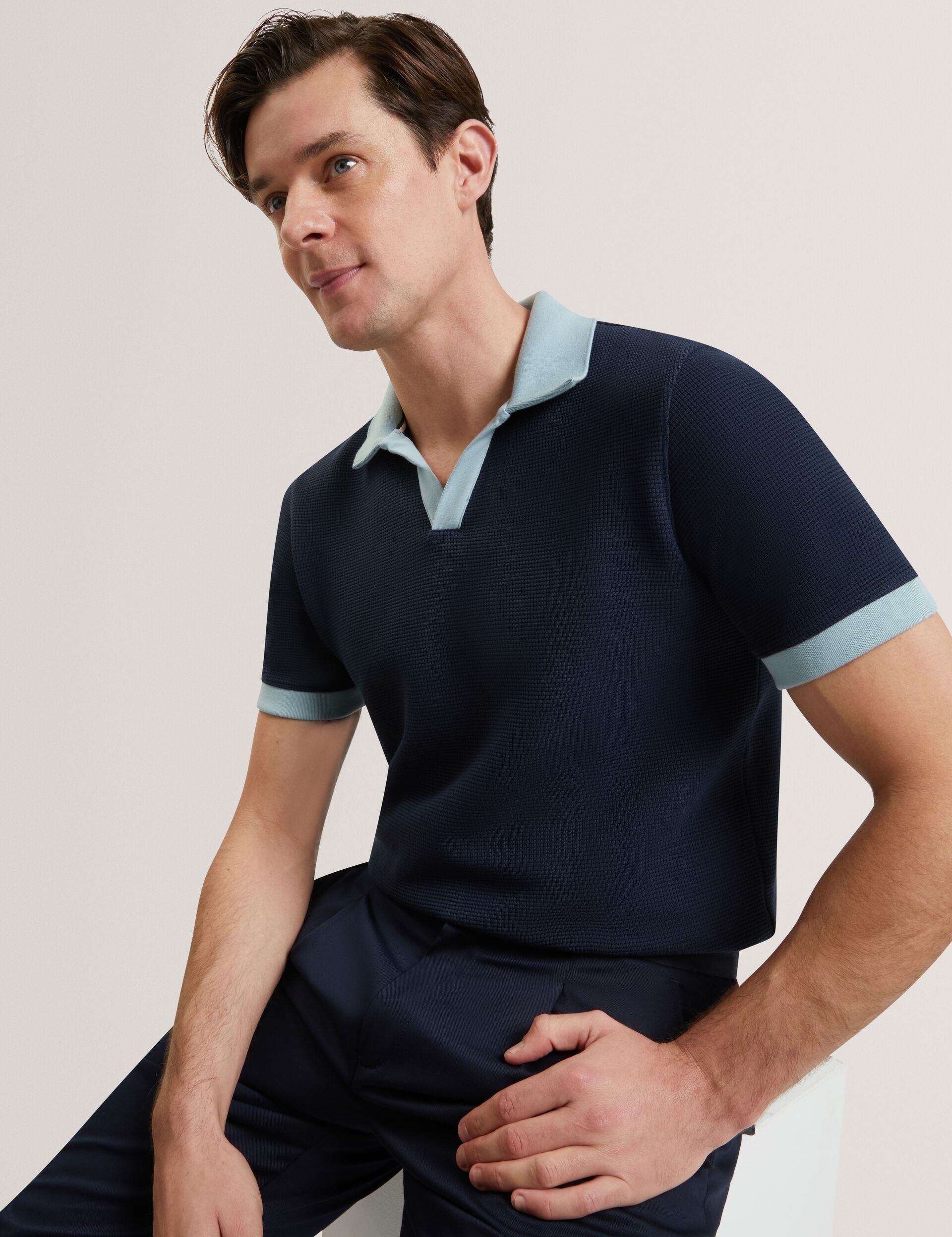Ted Baker Brioza Waffle Texture Knit Open Neck Polo