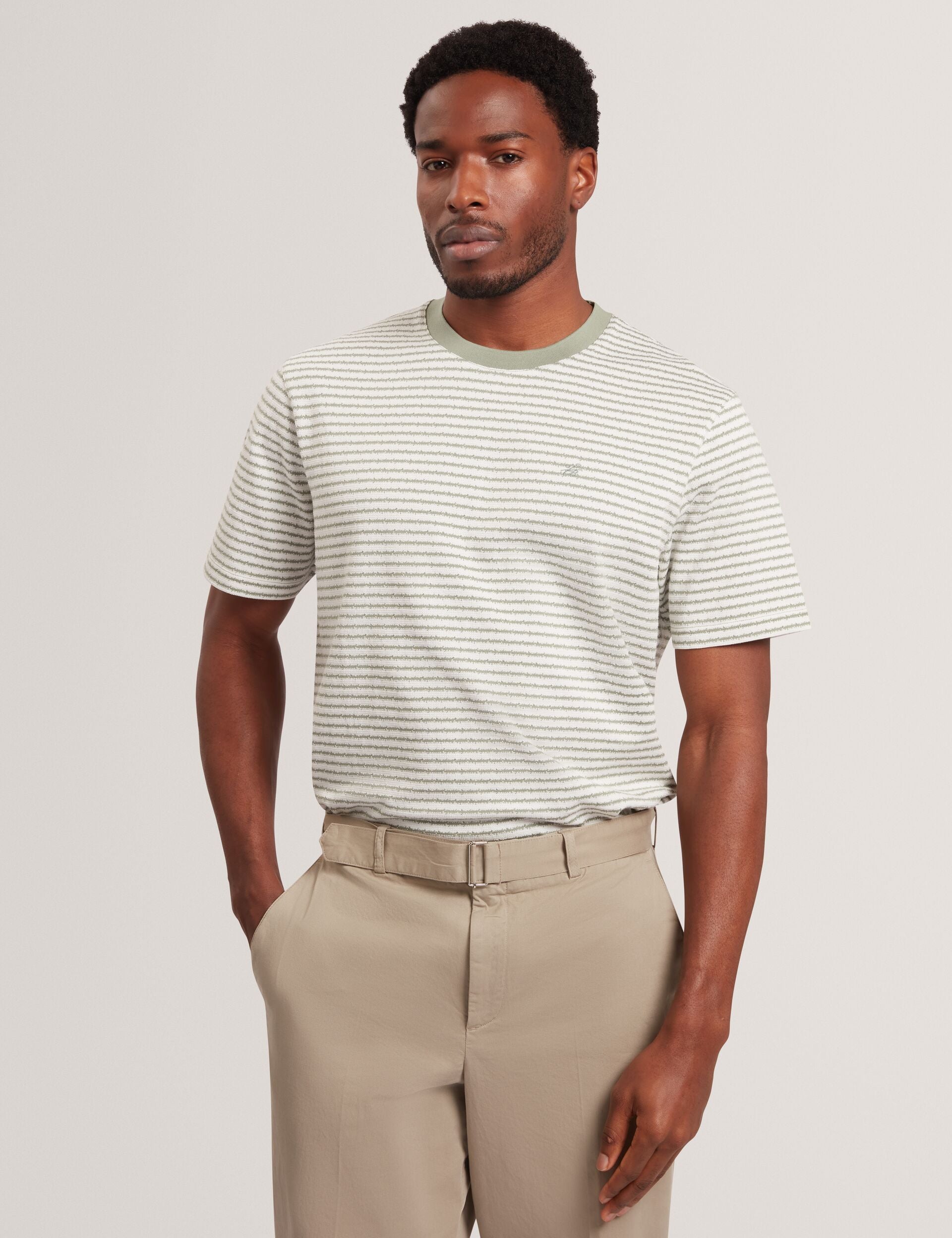 Ted Baker Vexrin Textural Stripe Crew Neck Cotton Tshirt