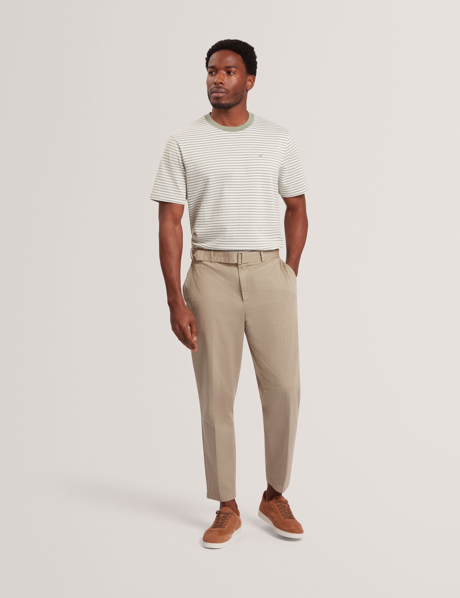 Ted Baker Vexrin Textural Stripe Crew Neck Cotton Tshirt