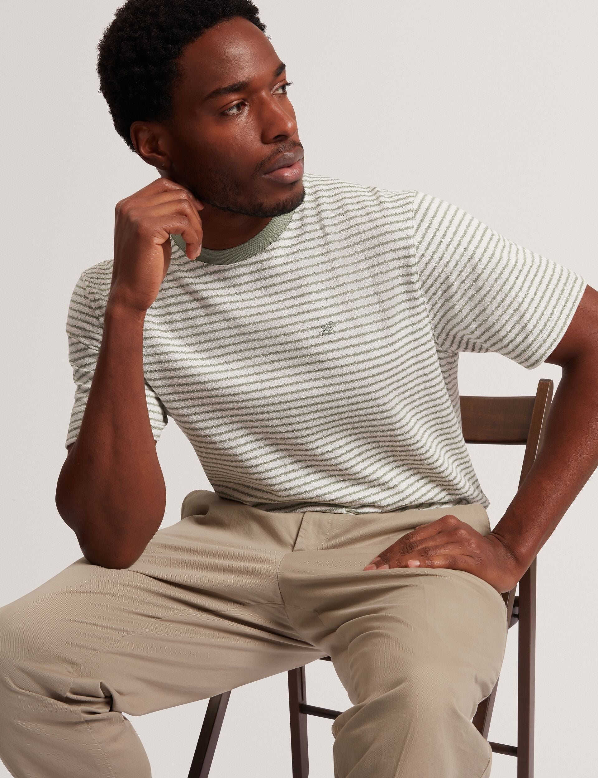 Ted Baker Vexrin Textural Stripe Crew Neck Cotton Tshirt