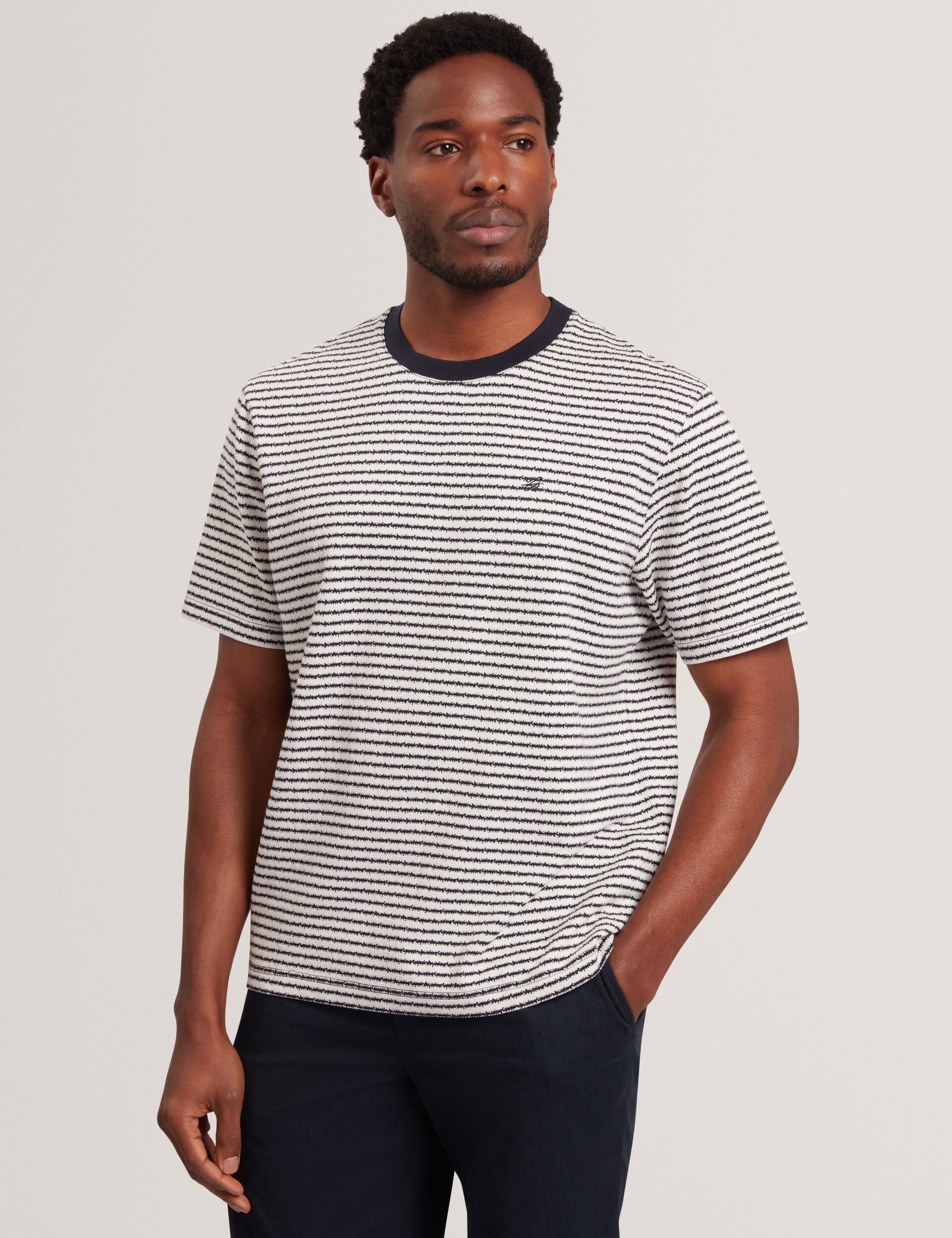 Ted Baker Vexrin Textural Stripe Crew Neck Cotton Tshirt