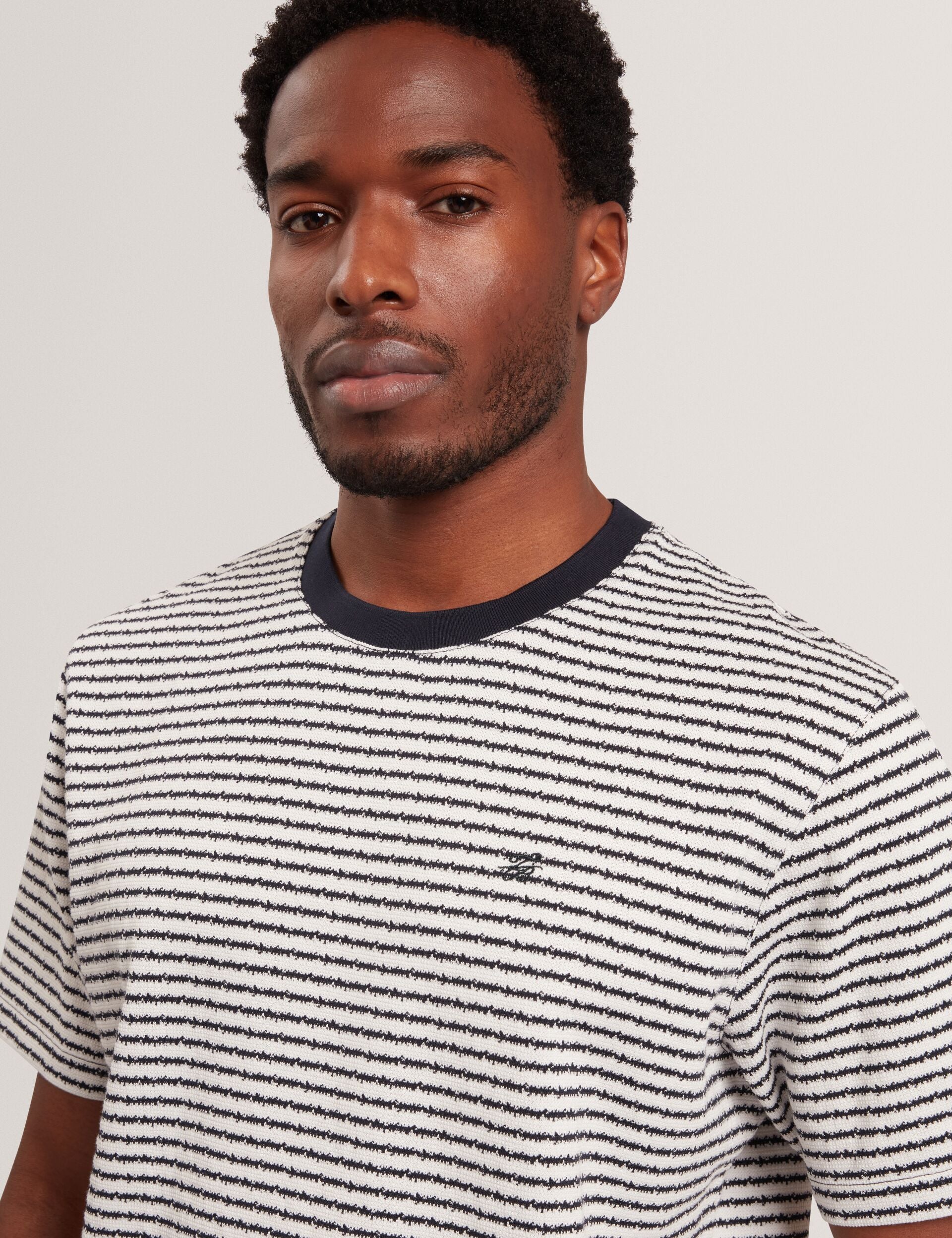 Ted Baker Vexrin Textural Stripe Crew Neck Cotton Tshirt