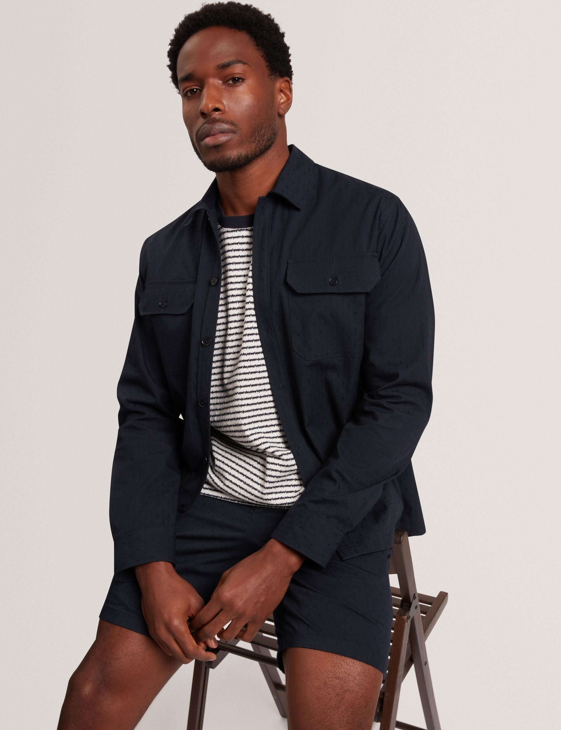 Ted Baker Vexrin Textural Stripe Crew Neck Cotton Tshirt