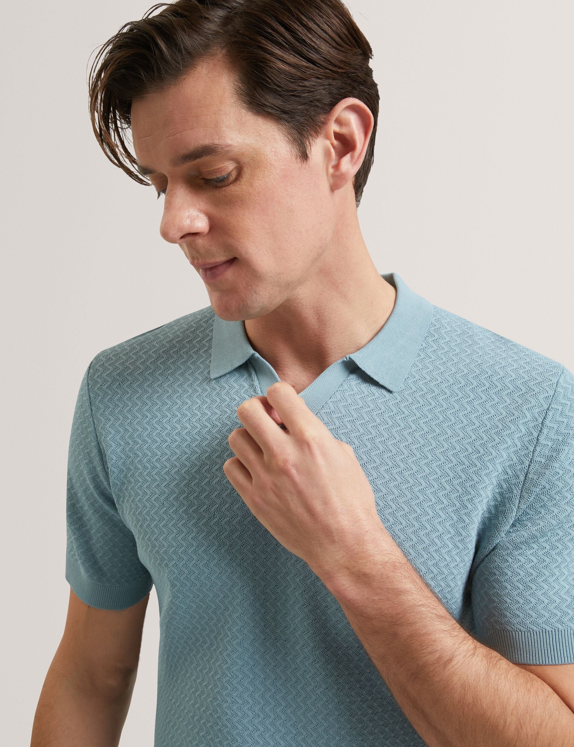 Ted Baker Luthen Zig Zag Knit Open Neck Polo