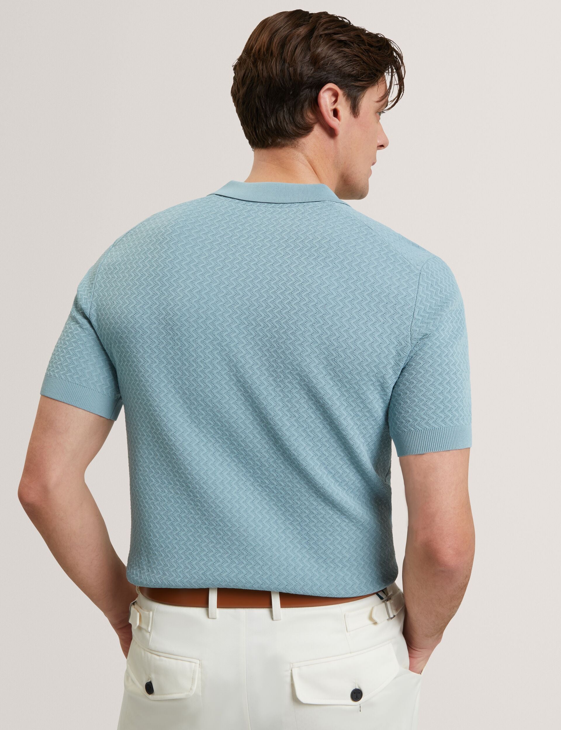 Ted Baker Luthen Zig Zag Knit Open Neck Polo