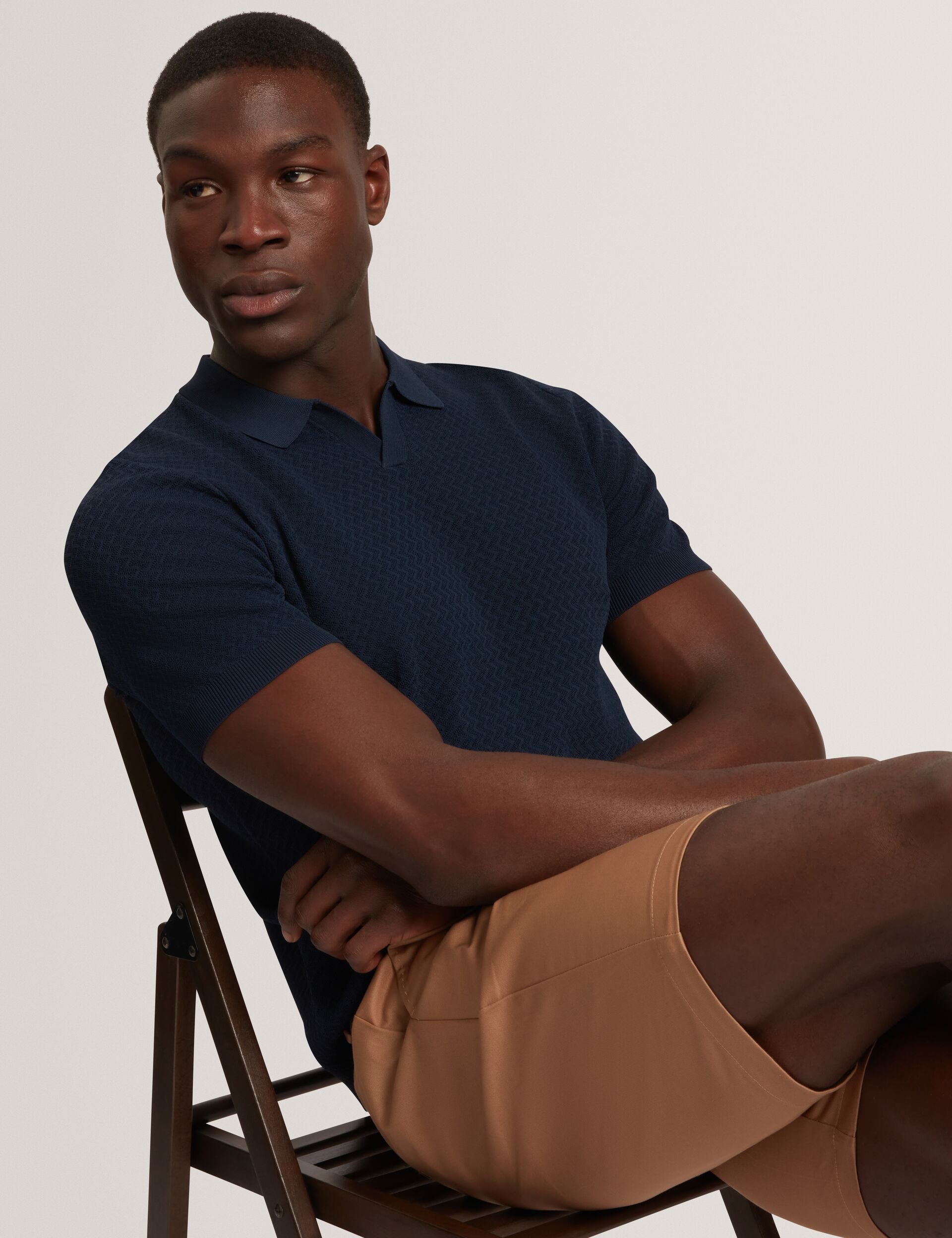 Ted Baker Luthen Zig Zag Knit Open Neck Polo