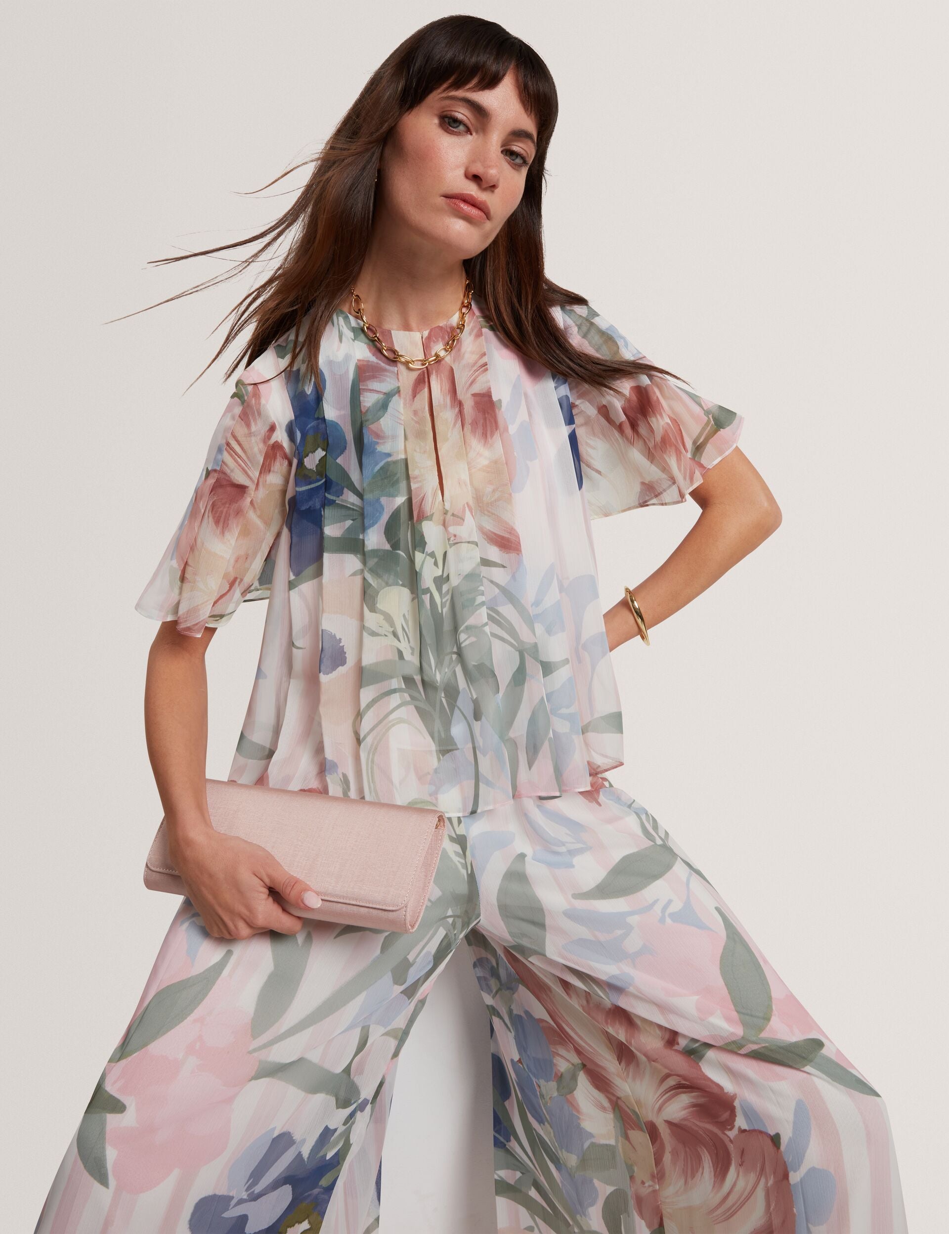 Ted Baker Hurta Floral Pleated Chiffon Wide Leg Trousers Women's