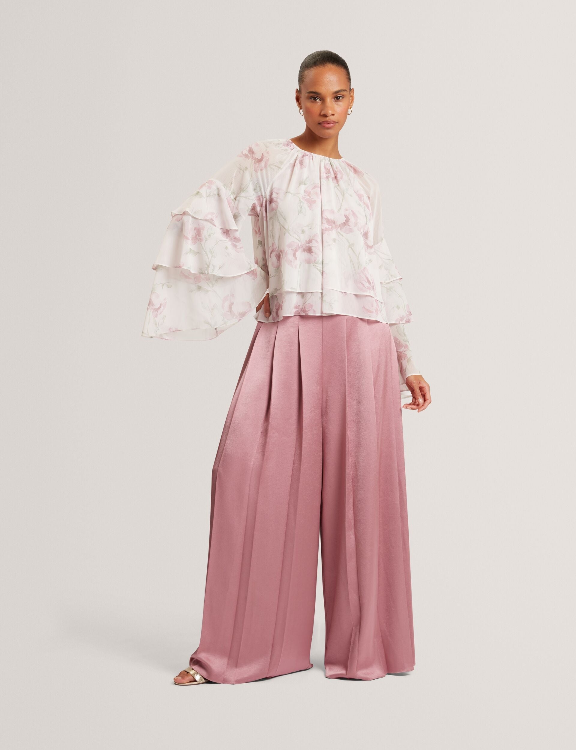 Ted Baker Rizaa Rose Print Frilled Long Sleeve Top Women's