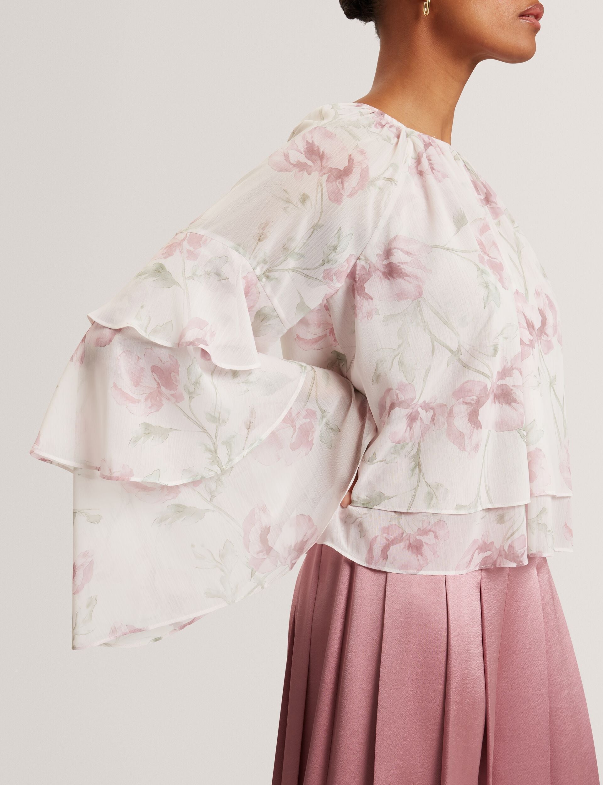 Ted Baker Rizaa Rose Print Frilled Long Sleeve Top Women's