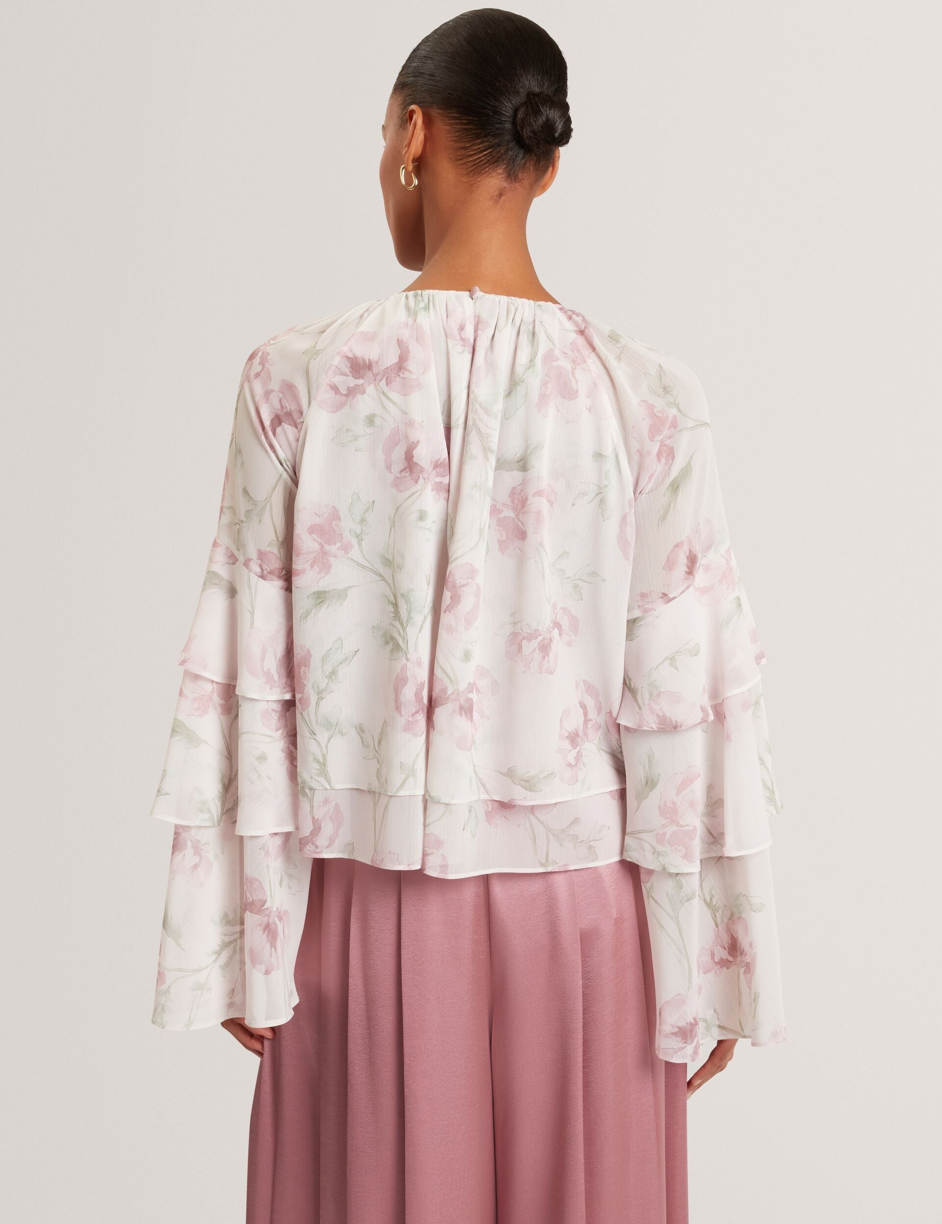 Ted Baker Rizaa Rose Print Frilled Long Sleeve Top Women's