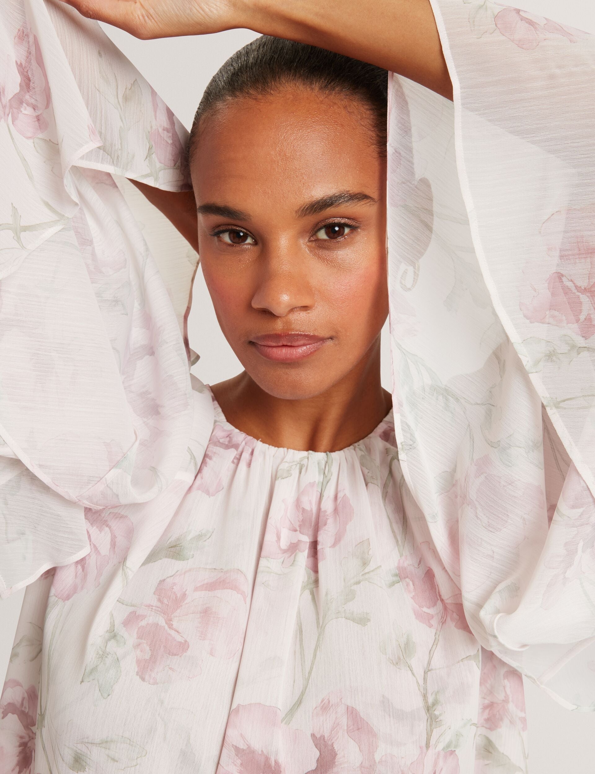 Ted Baker Rizaa Rose Print Frilled Long Sleeve Top Women's