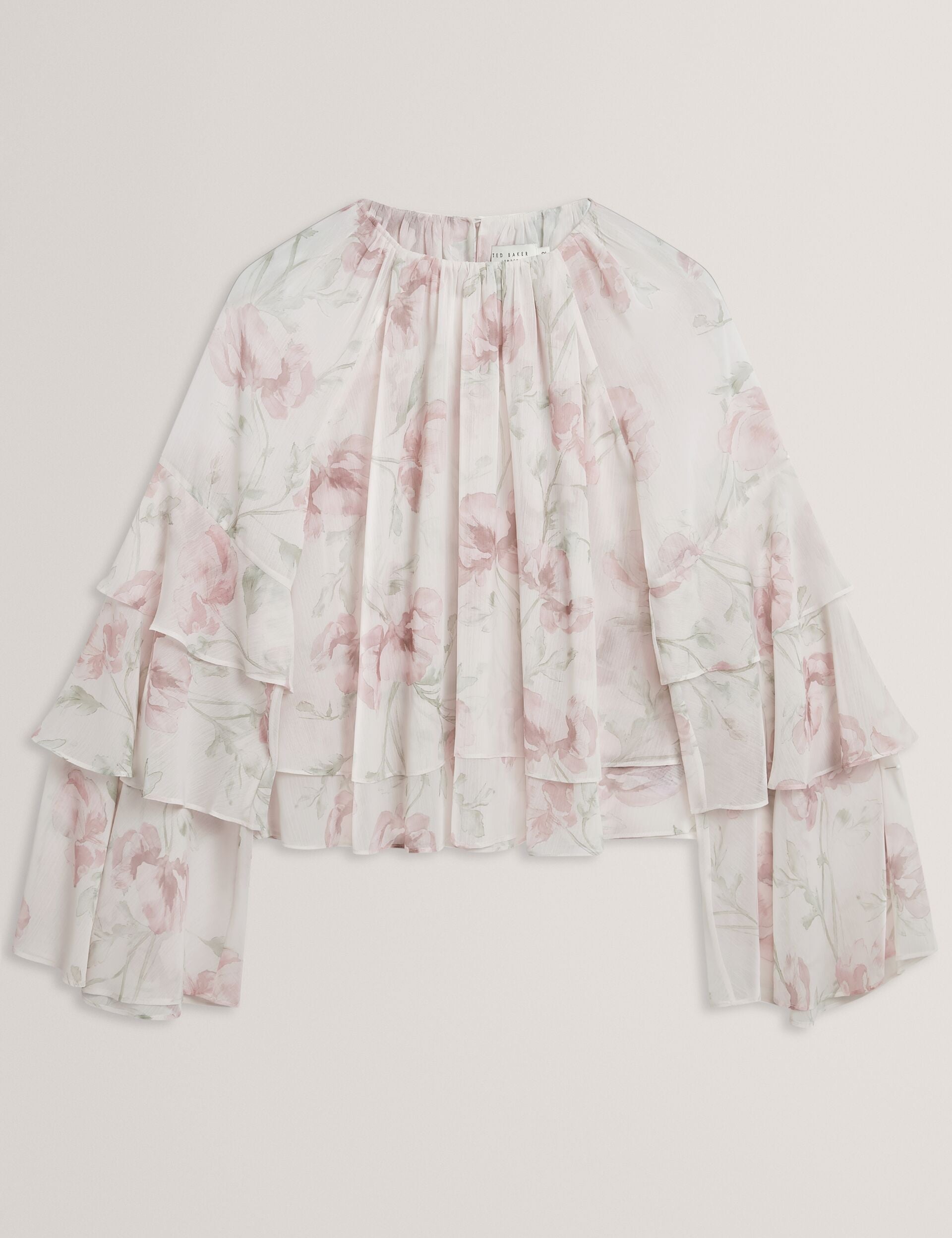 Ted Baker Rizaa Rose Print Frilled Long Sleeve Top Women's
